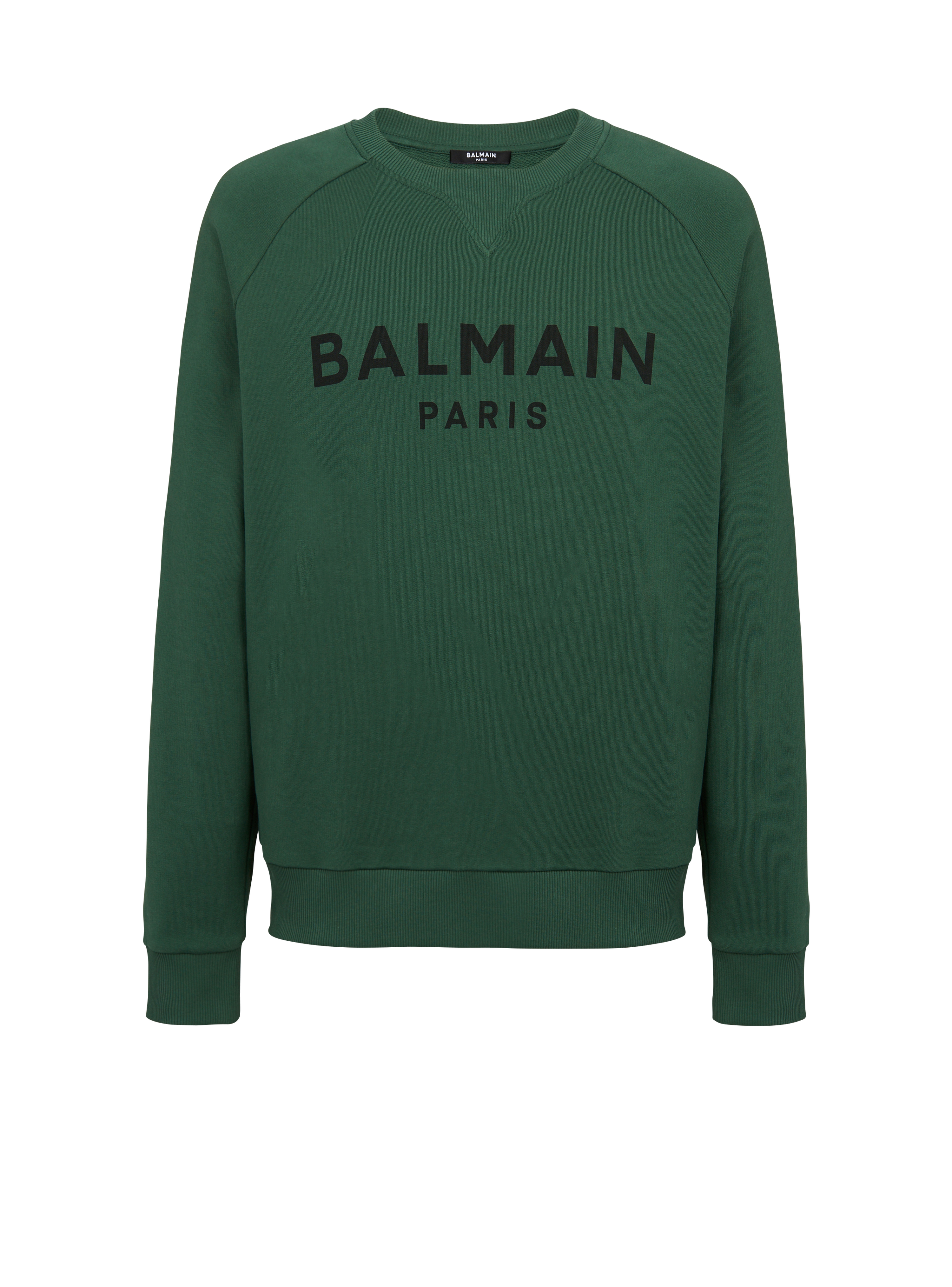 블랙 Balmain Paris 로고 프린트 디테일 코튼 스웻셔츠, 녹색