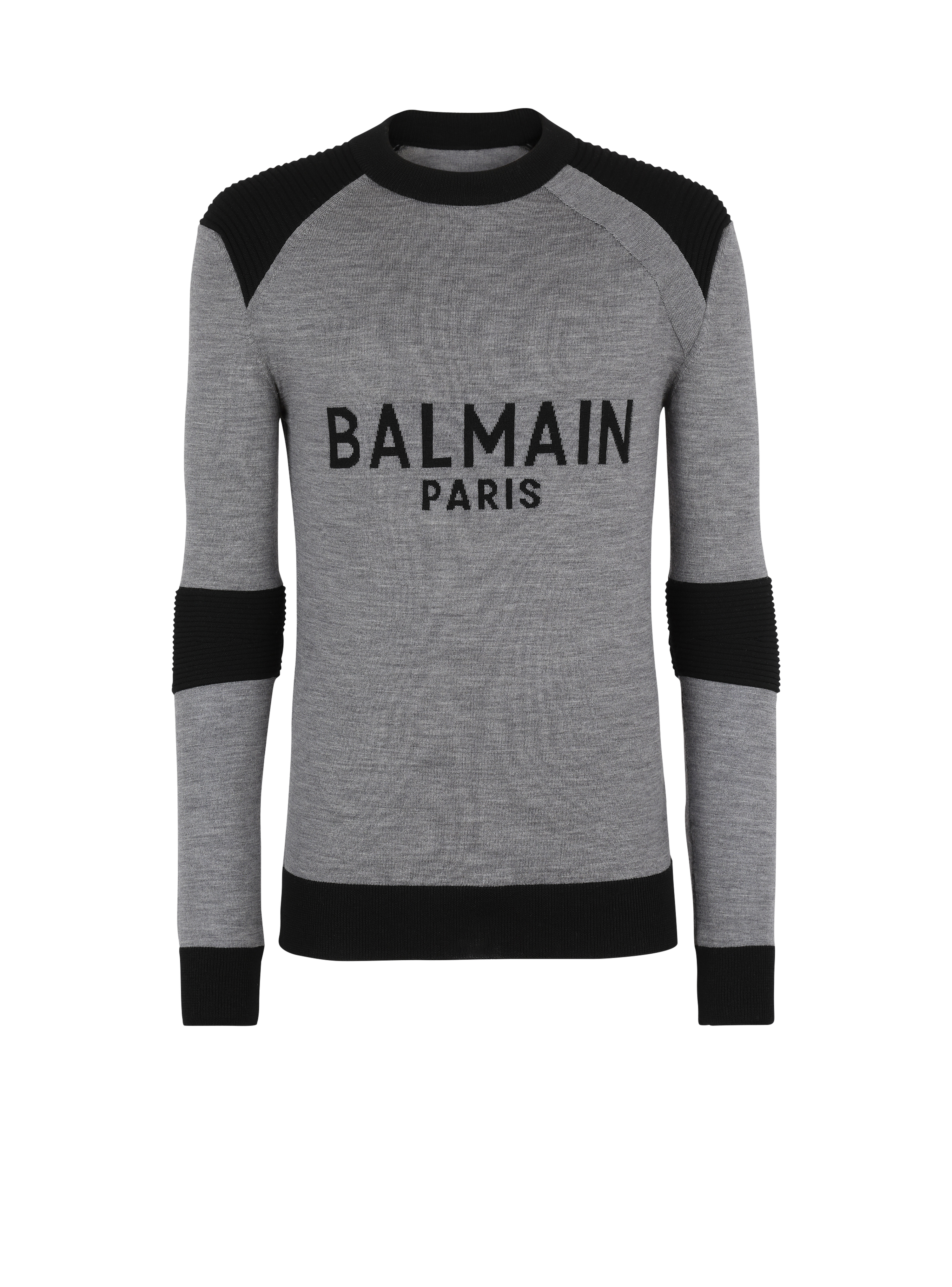 Balmain Paris 로고 디테일 울 스웨터, 회색