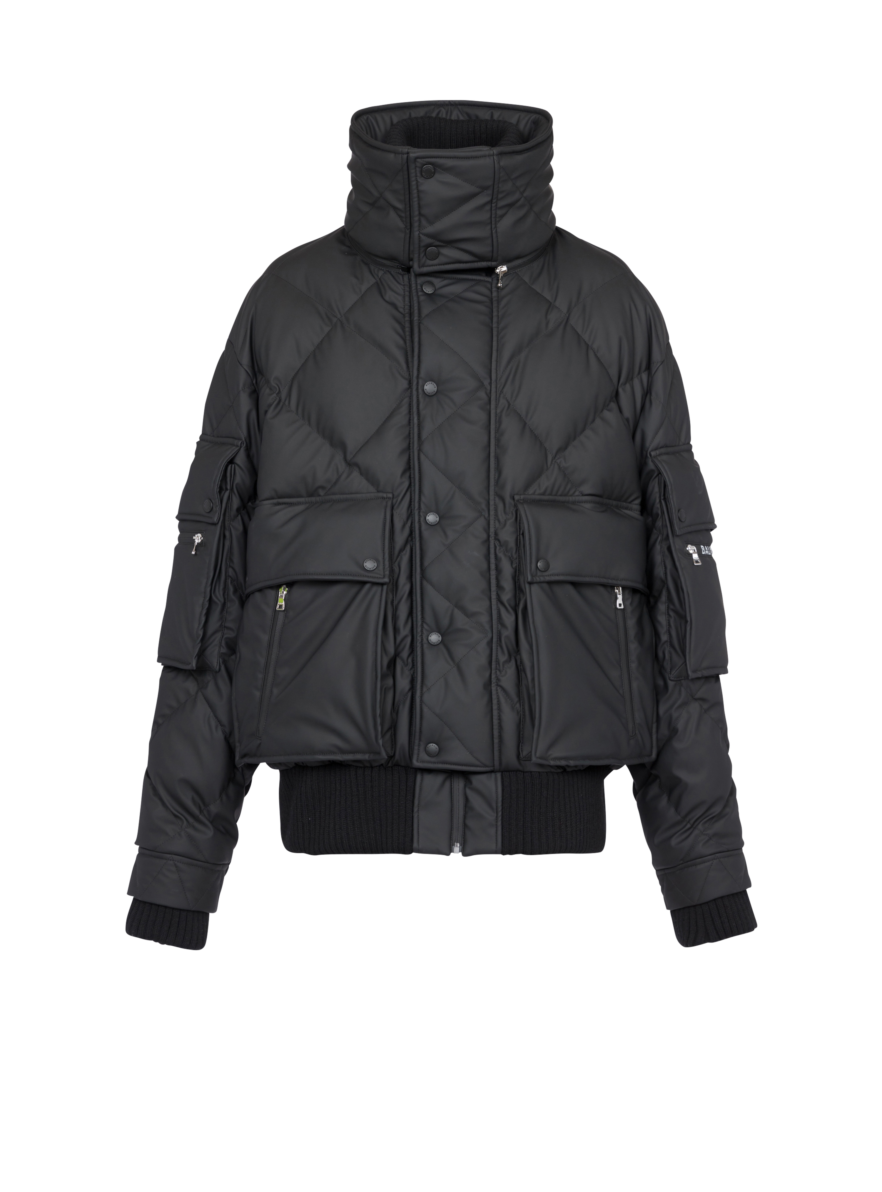 인조 가죽 퀼팅 후드 재킷, 검정색