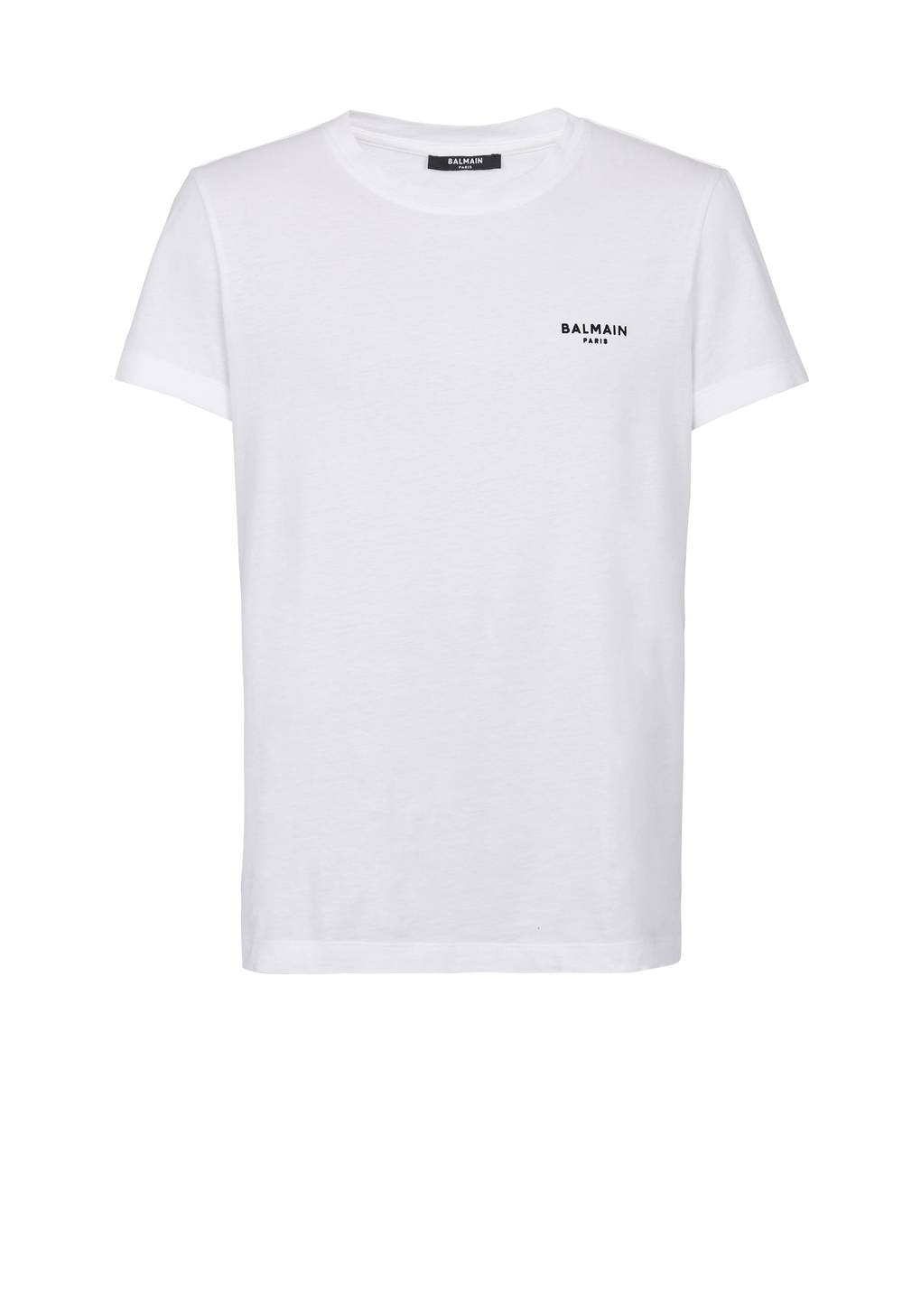 플로킹 가공 Balmain Paris 스몰 로고 디테일 코튼 티셔츠, 흰색, hi-res