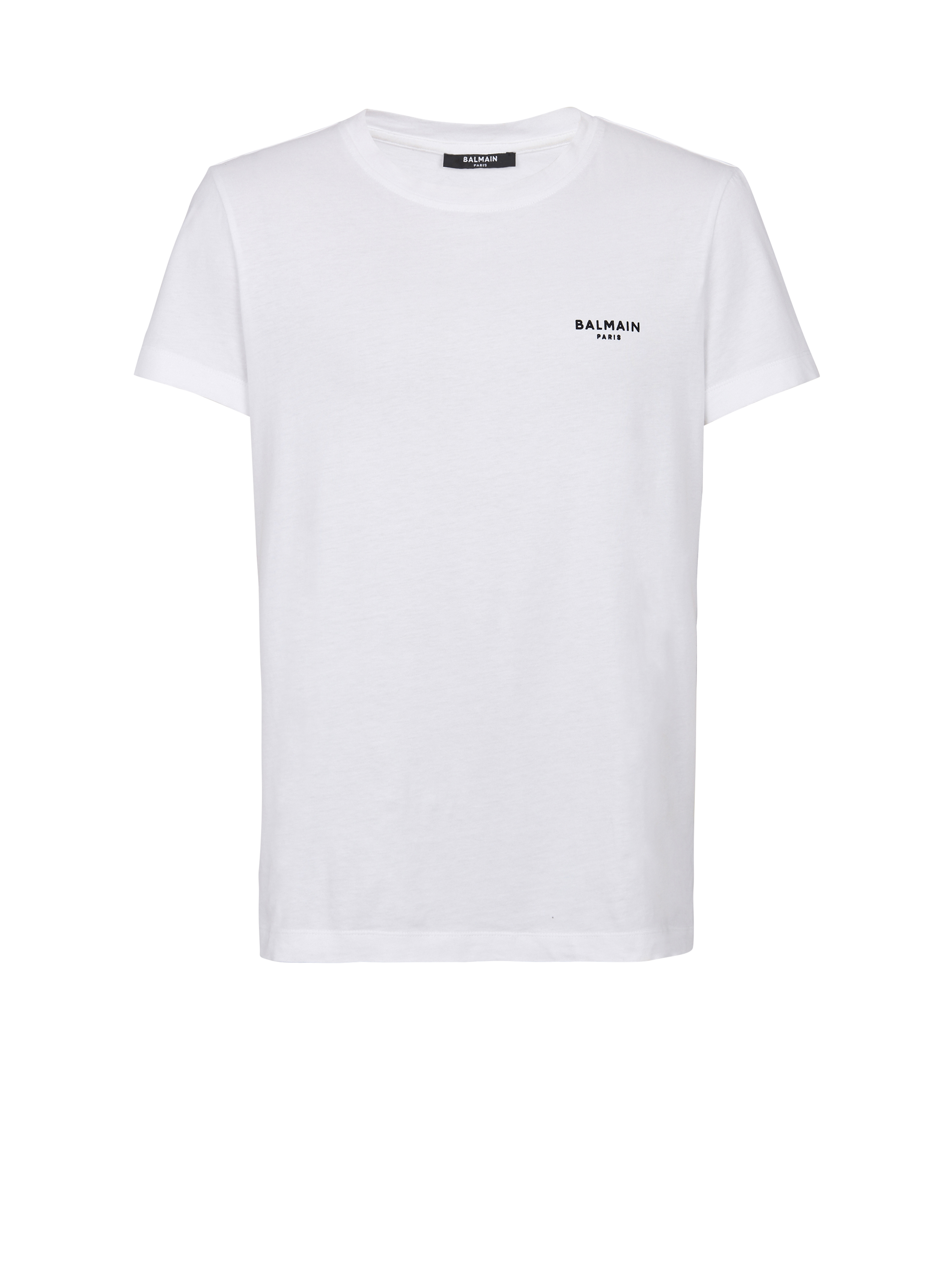 플로킹 가공 Balmain Paris 스몰 로고 디테일 코튼 티셔츠, 흰색