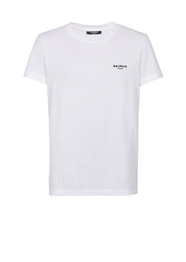 플로킹 가공 Balmain Paris 스몰 로고 디테일 코튼 티셔츠