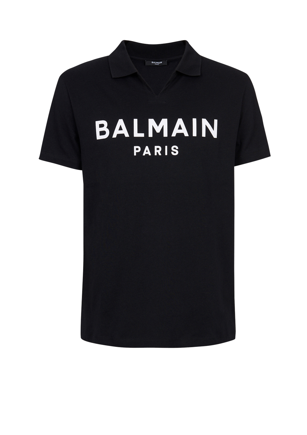 블랙 Balmain 로고 프린트 디테일 코튼 폴로 셔츠, 검정색, hi-res