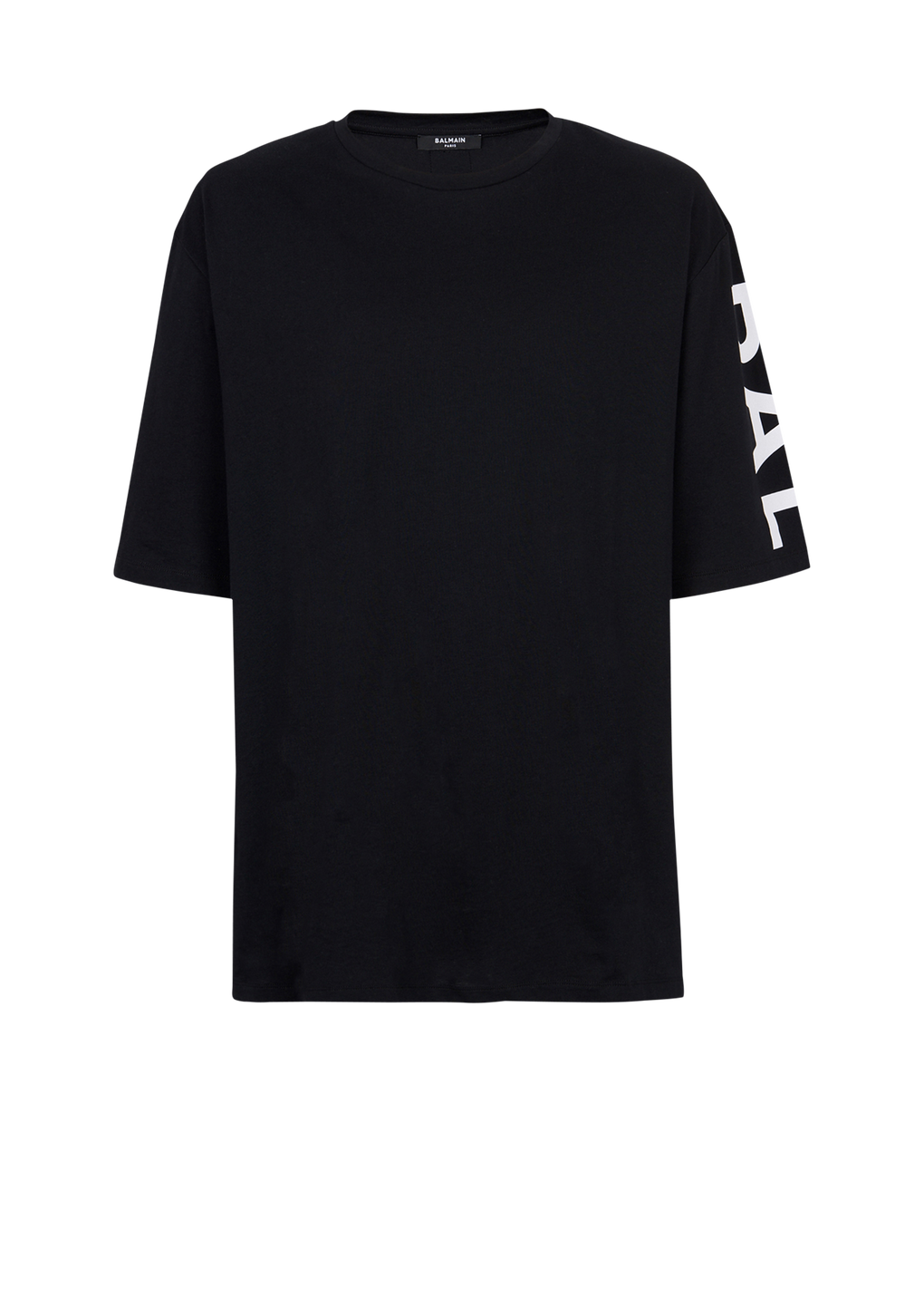 Balmain 로고 프린트 디테일 오버사이즈 코튼 티셔츠, 검정색, hi-res