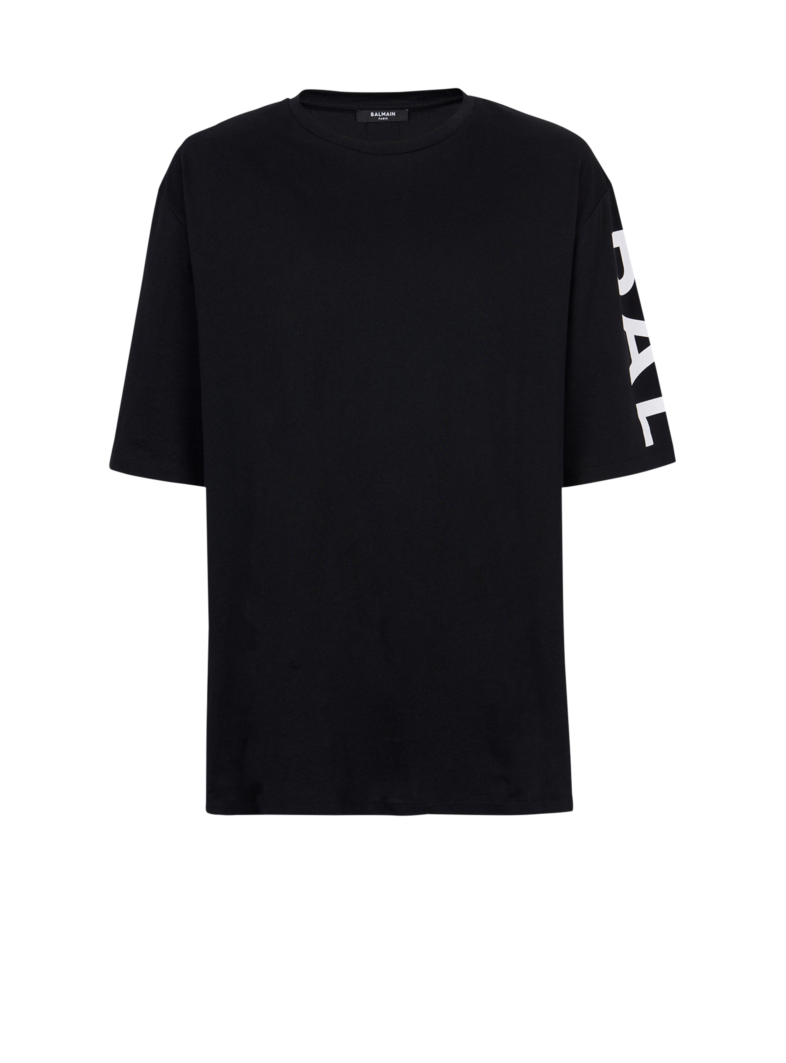 Balmain 로고 프린트 디테일 오버사이즈 코튼 티셔츠, 검정색