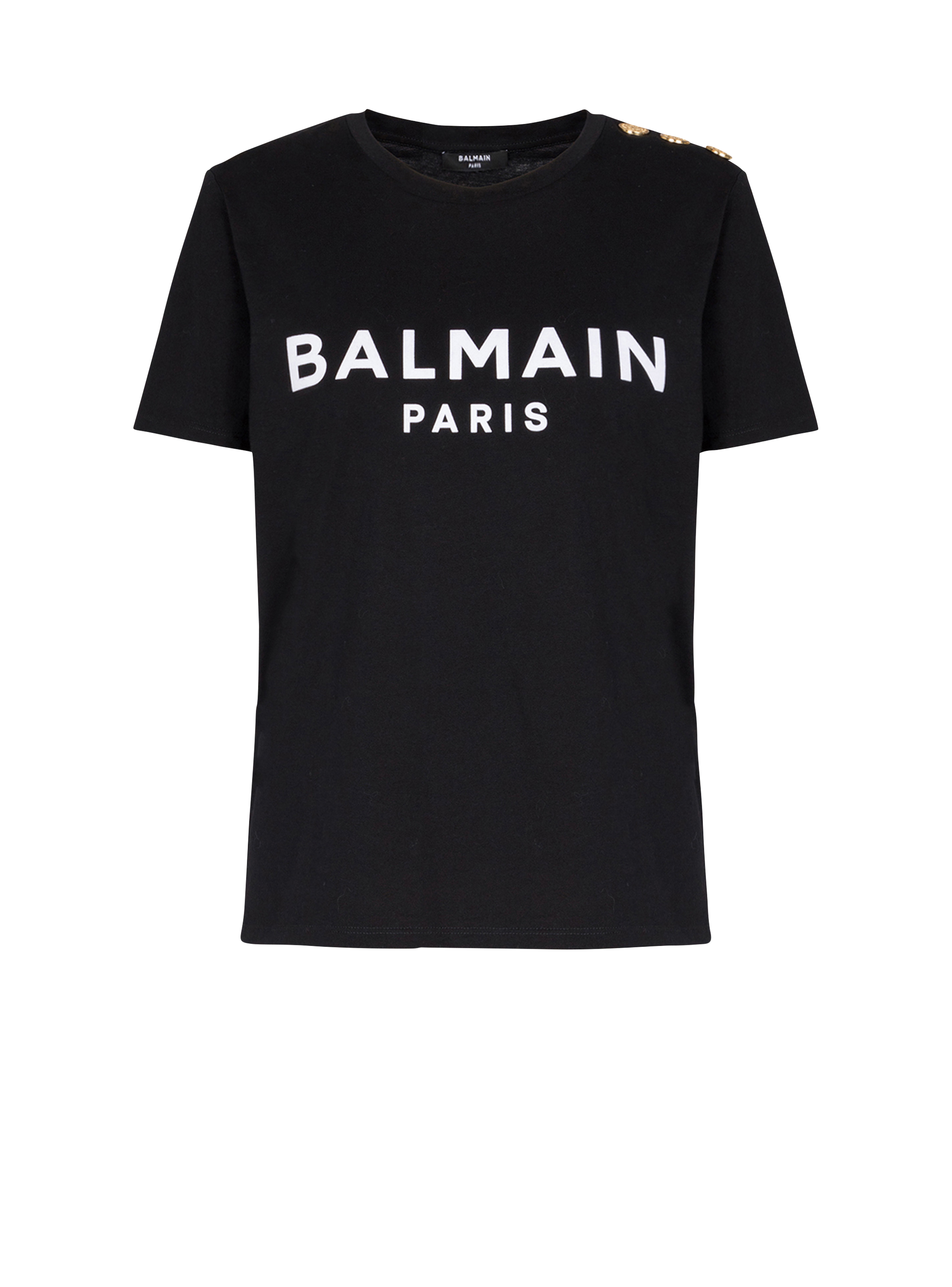 Balmain 로고 프린트 디테일 코튼 티셔츠, 검정색