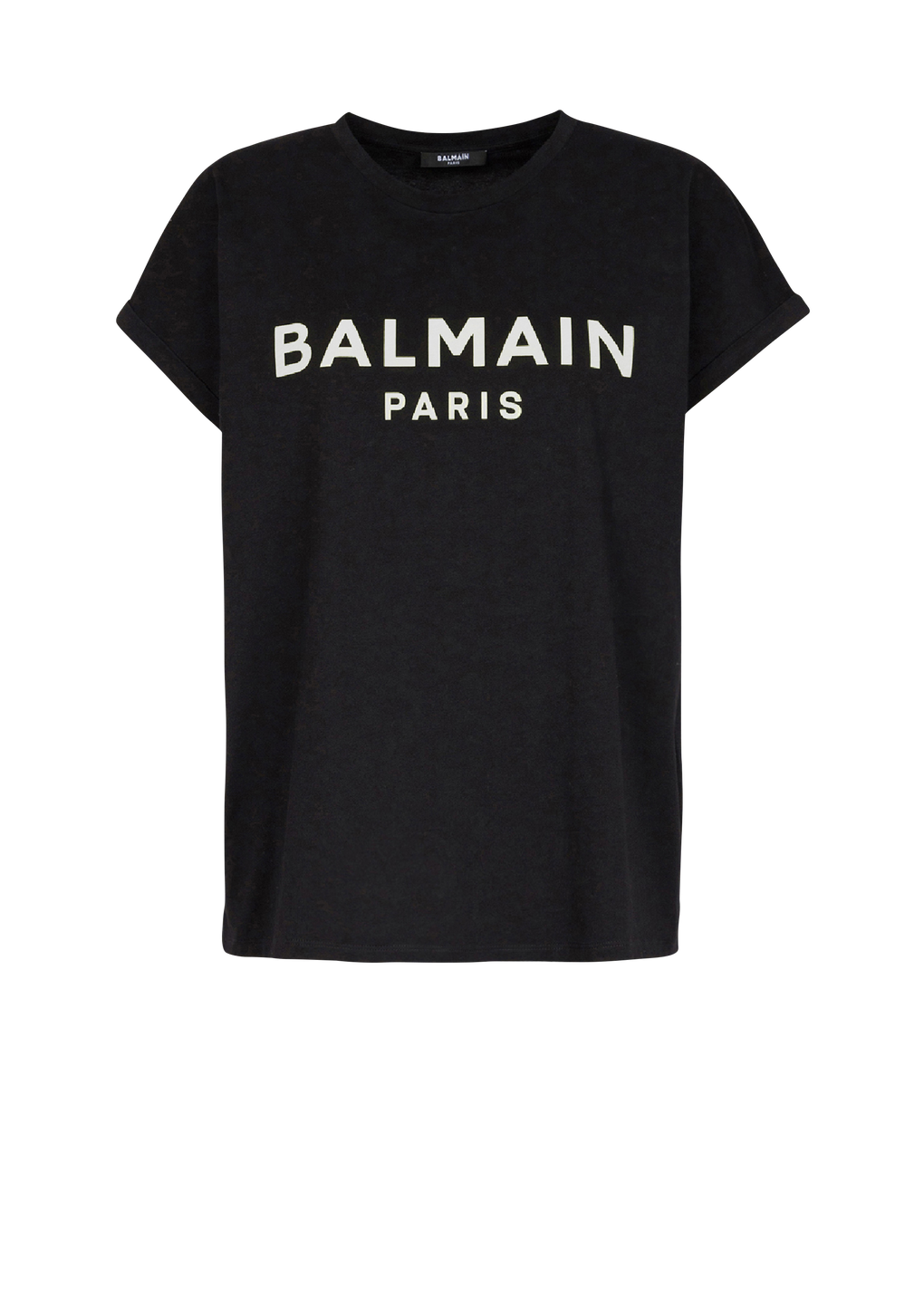 화이트 Balmain 로고 프린트 디테일 에코 디자인 코튼 티셔츠, 검정색, hi-res