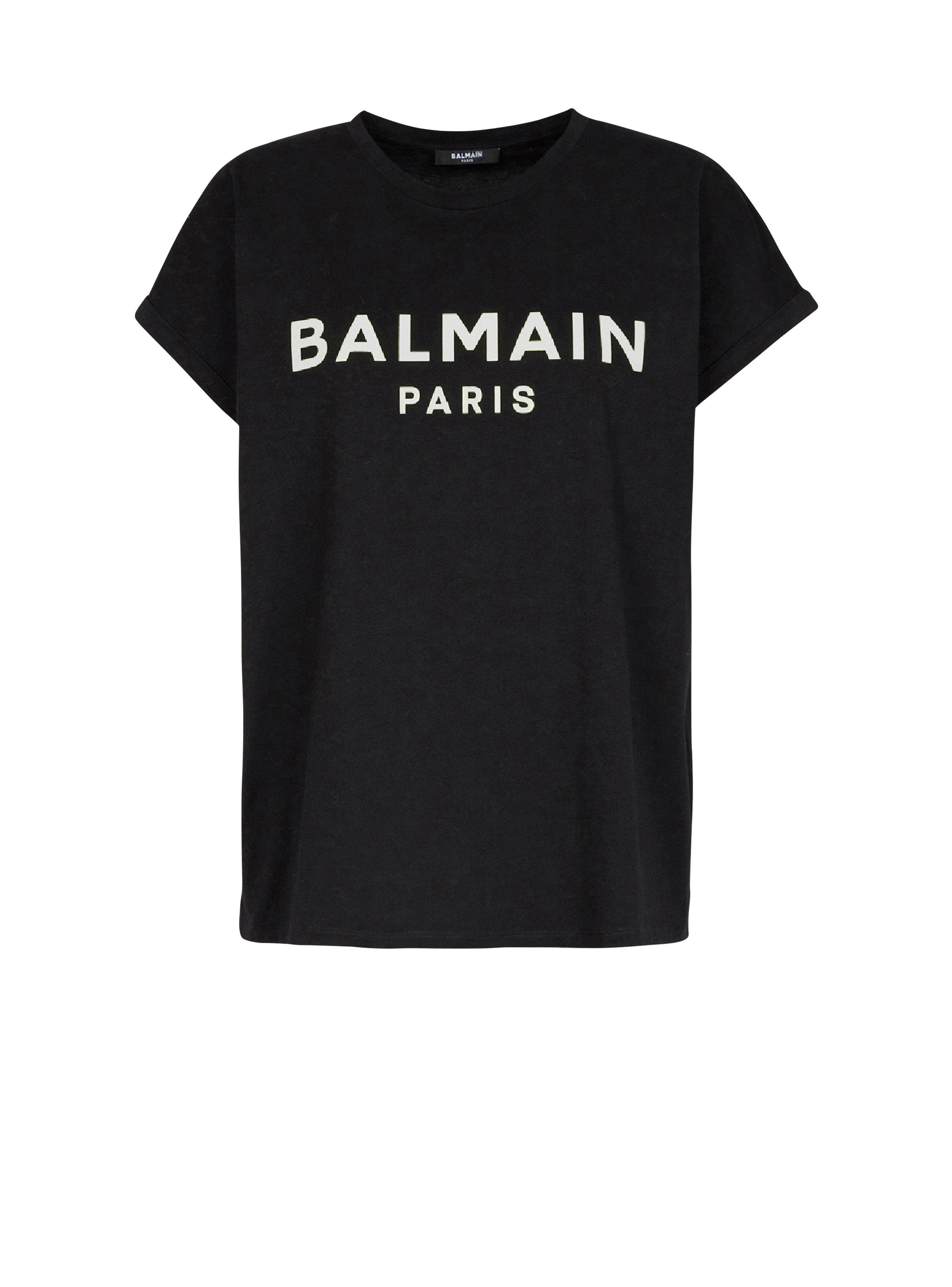 화이트 Balmain 로고 프린트 디테일 에코 디자인 코튼 티셔츠, 검정색