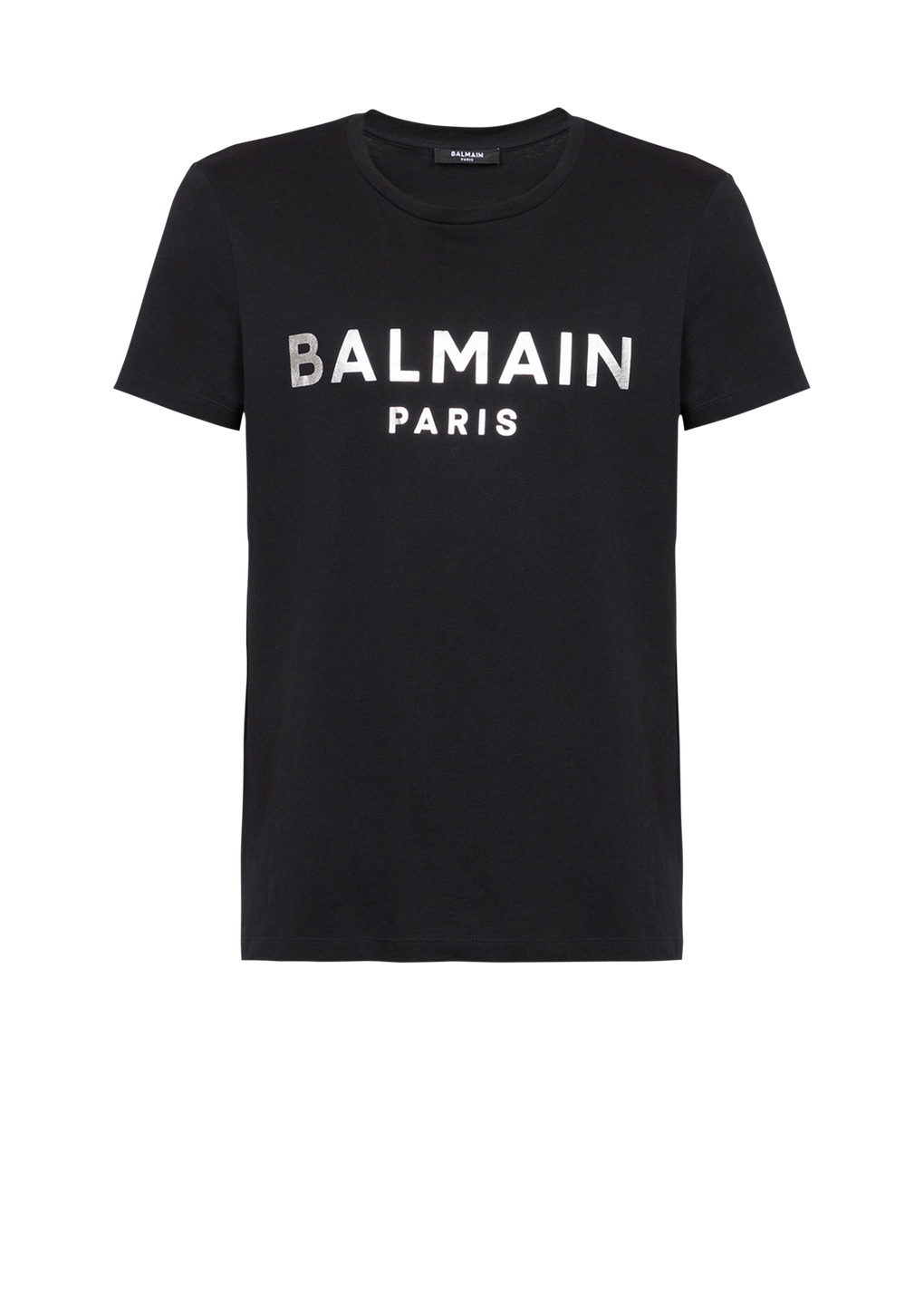 Balmain Paris 로고 프린트 디테일 코튼 티셔츠, 은색, hi-res