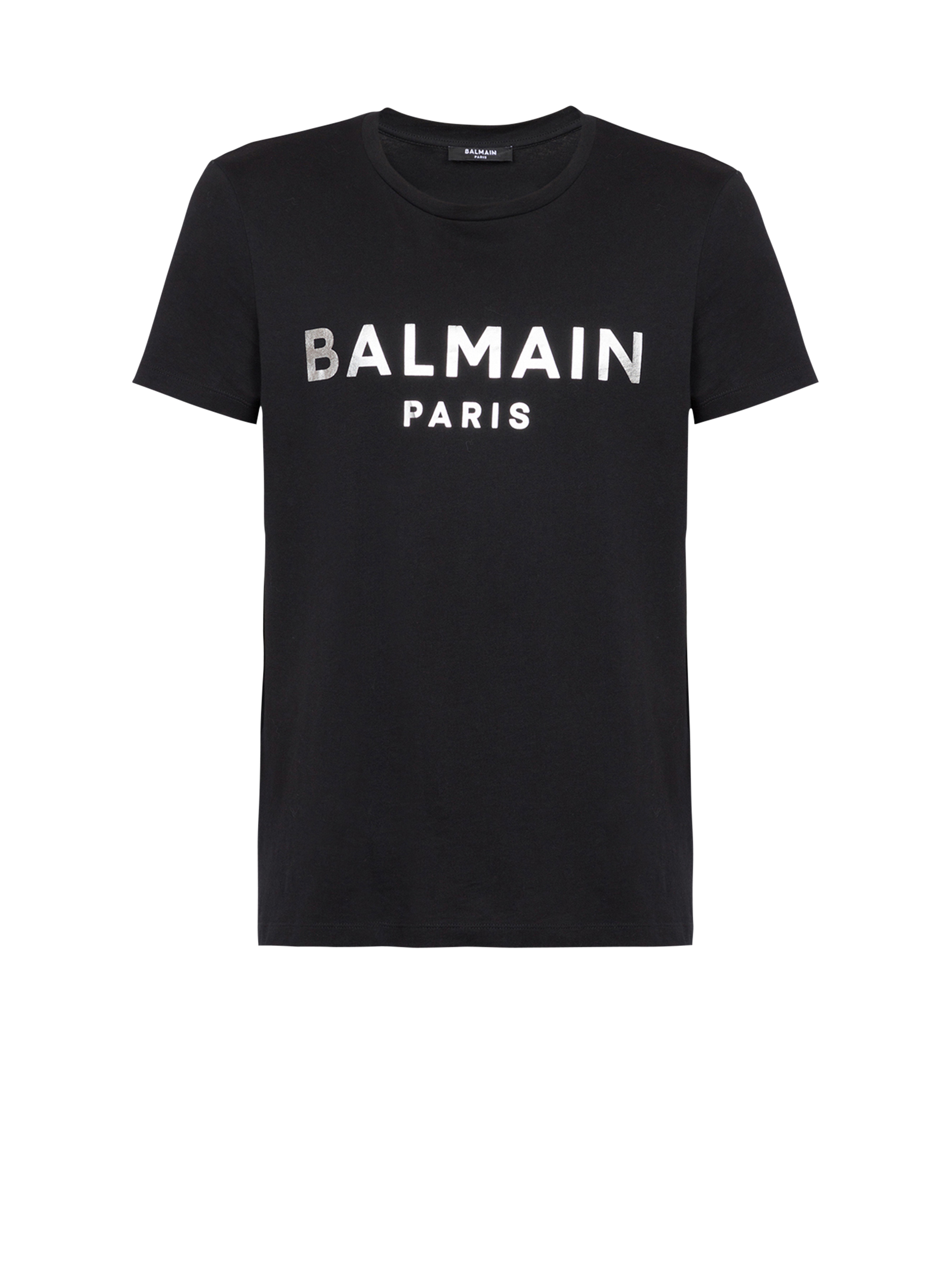 Balmain Paris 로고 프린트 디테일 코튼 티셔츠, 은색