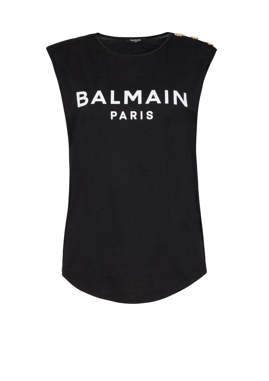 Balmain 로고 프린트 디테일 코튼 티셔츠, 검정색, hi-res