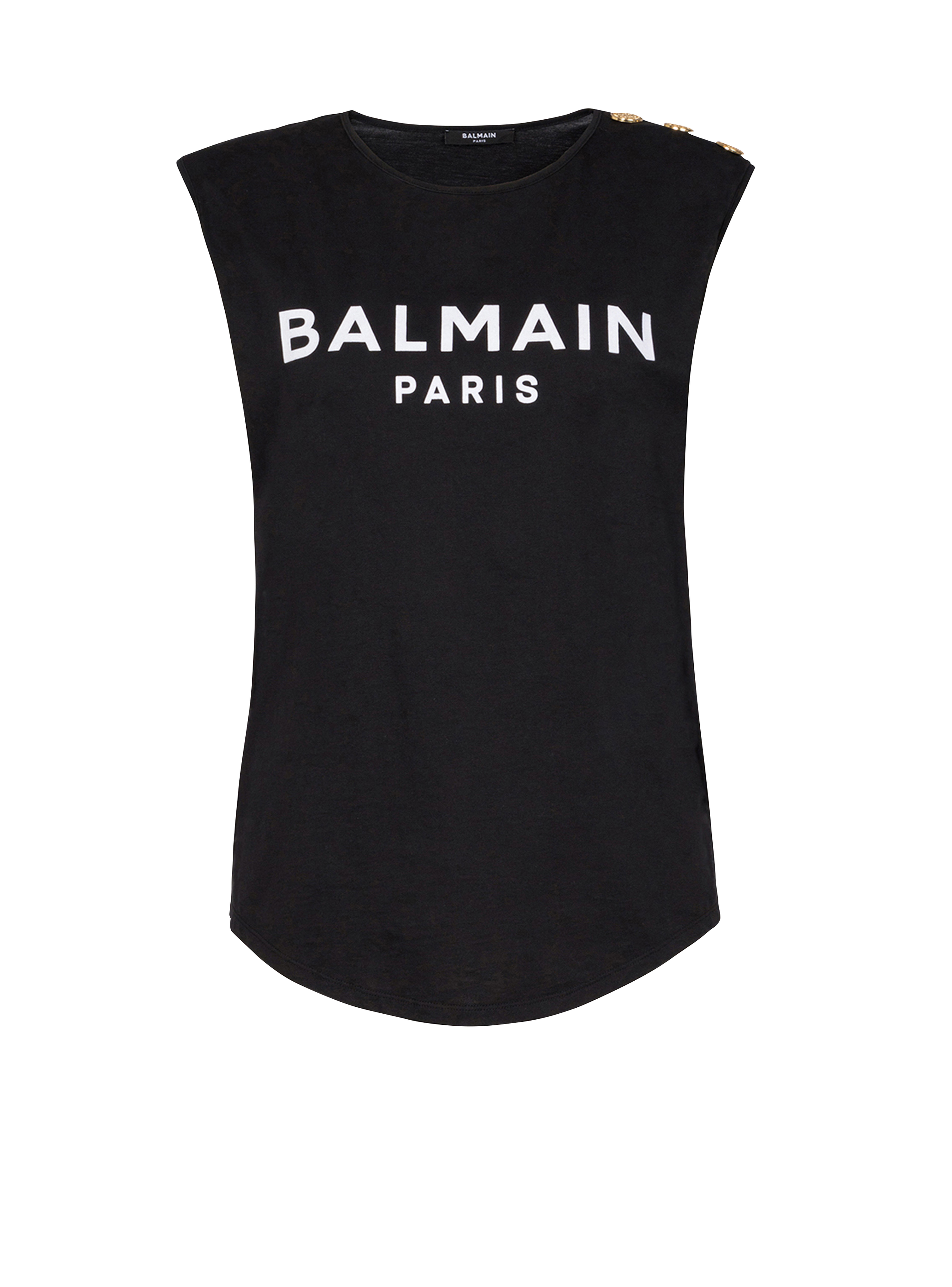 Balmain 로고 프린트 디테일 코튼 티셔츠, 검정색