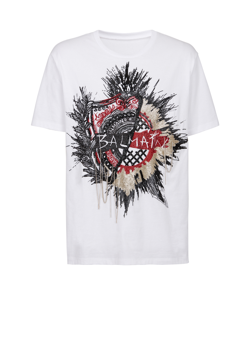 자수 Balmain 로고 디테일 오버사이즈 코튼 티셔츠, 흰색, hi-res