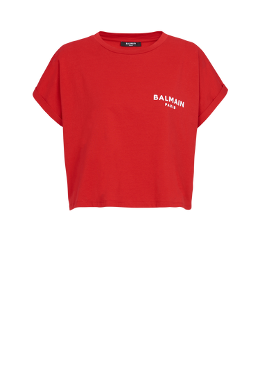 플로킹 가공 Balmain 스몰 로고 디테일 코튼 크롭 티셔츠