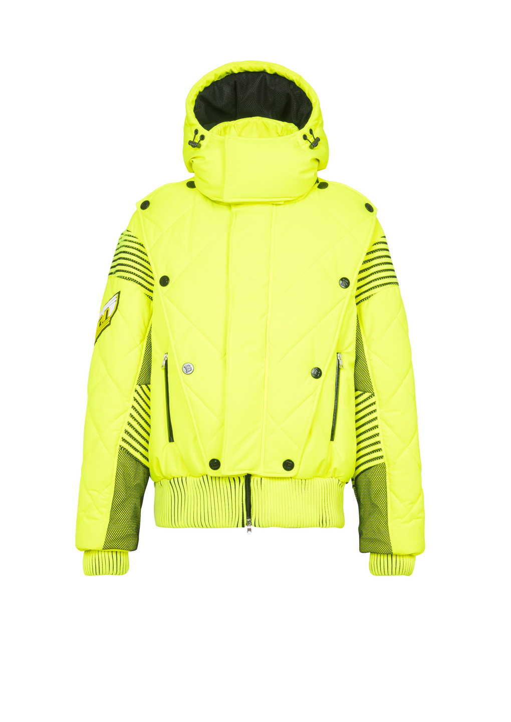 네온 퀼팅 후드 재킷, 노란색, hi-res