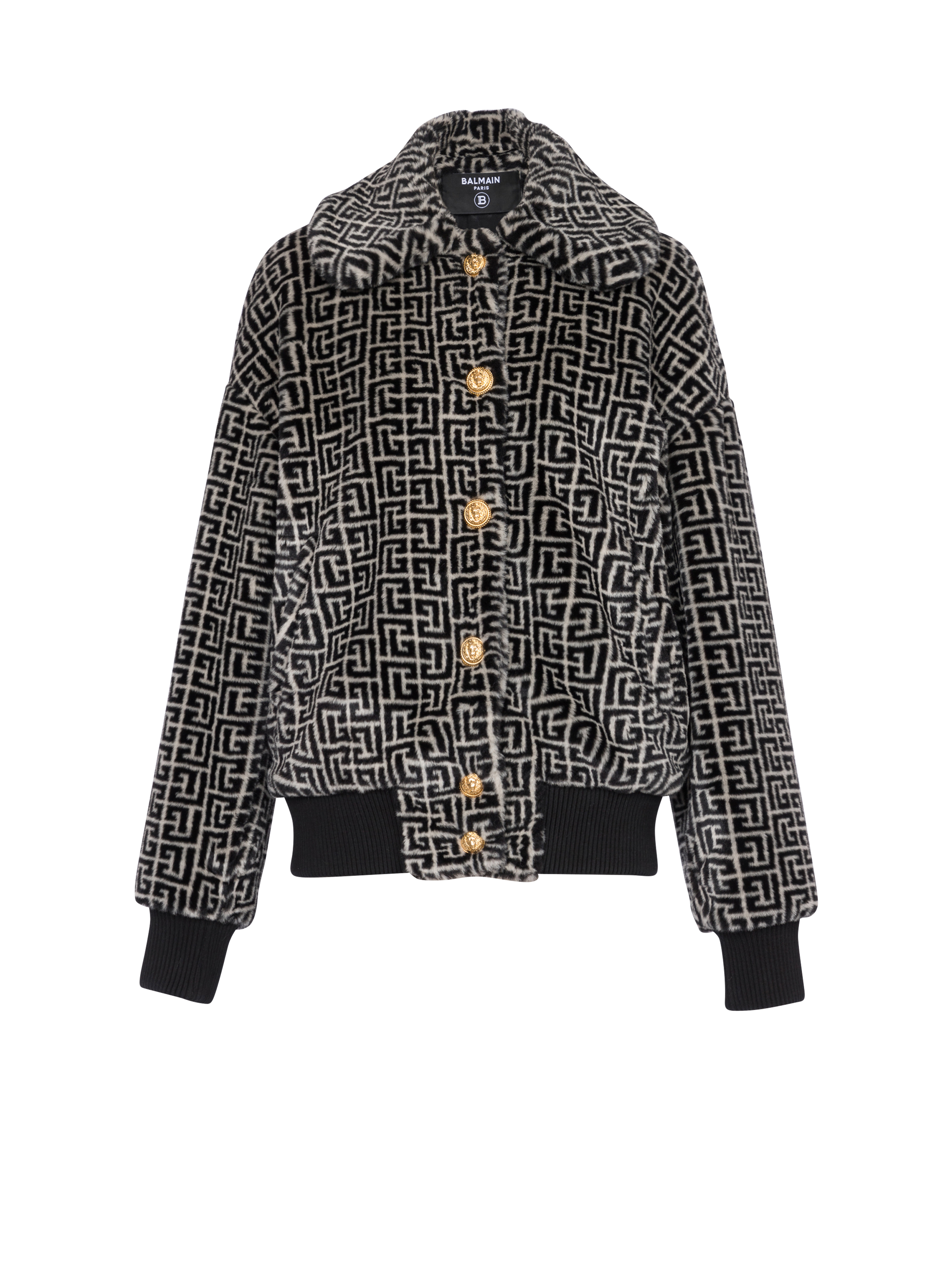 모노그램 패턴 디테일 울 재킷, 검정색