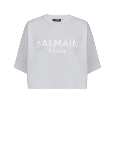 Balmain 로고 프린트 장식 코튼 크롭 티셔츠