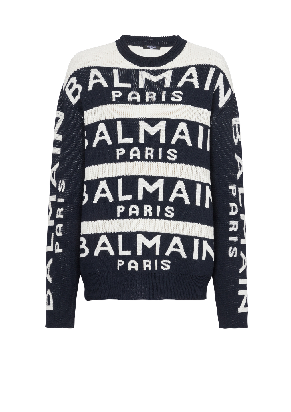 Balmain Paris 로고 자수 디테일 스웨터, 검정색, hi-res