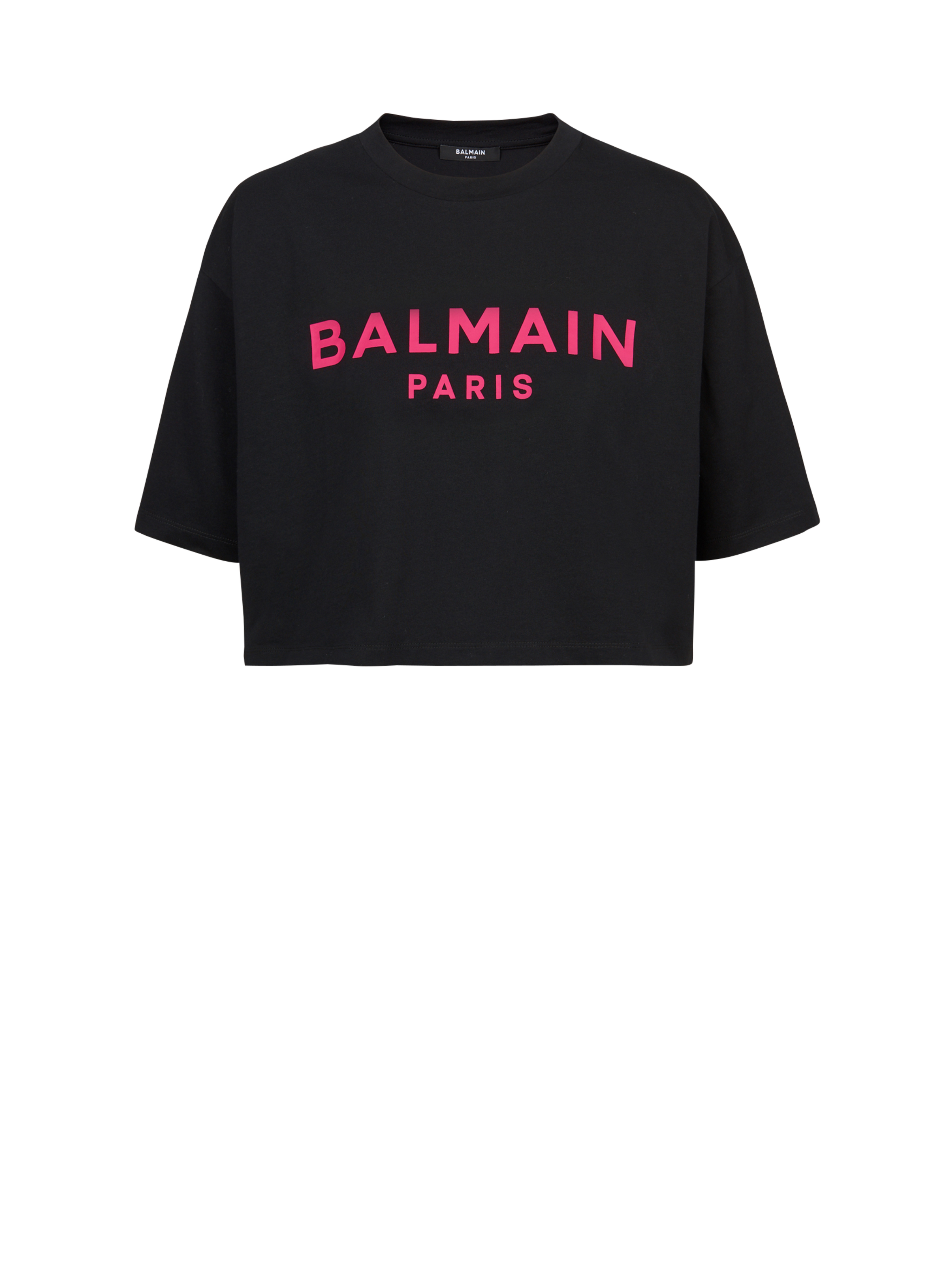 Balmain 로고 프린트 디테일 크롭 코튼 티셔츠, 핑크색