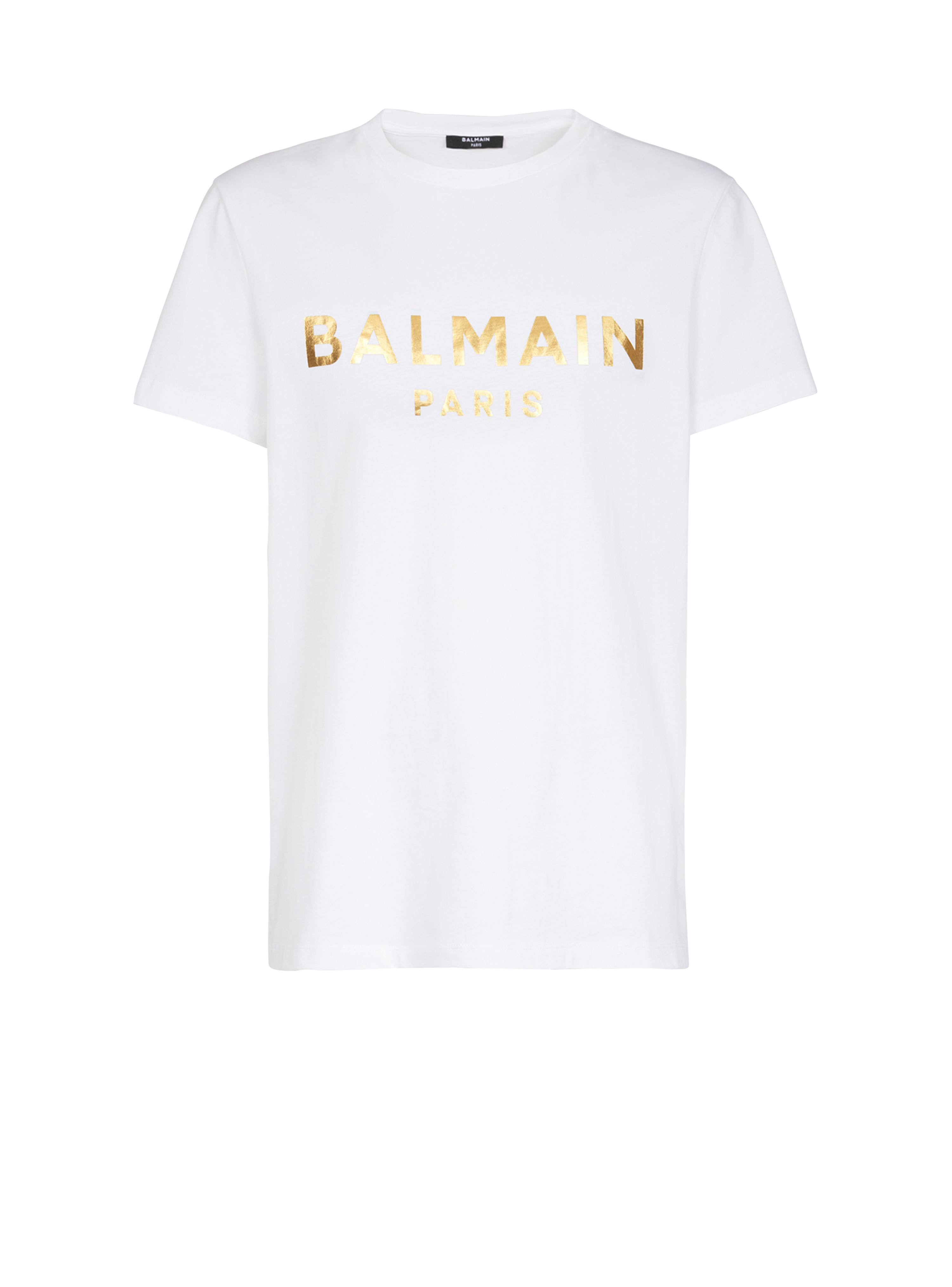 Balmain Paris 로고 프린트 디테일 코튼 티셔츠, 흰색