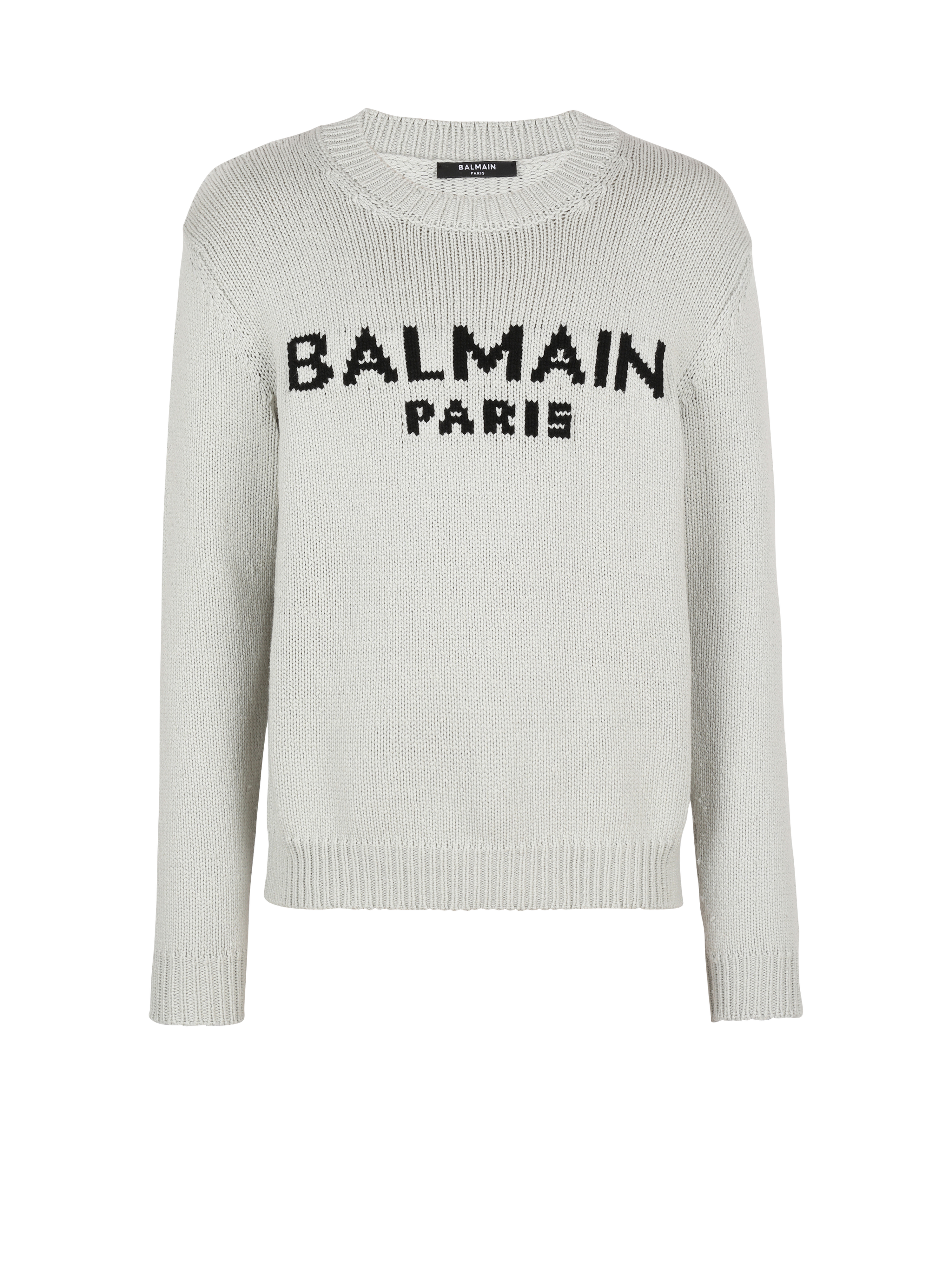 Balmain Paris 로고 장식 울 스웨터, 회색