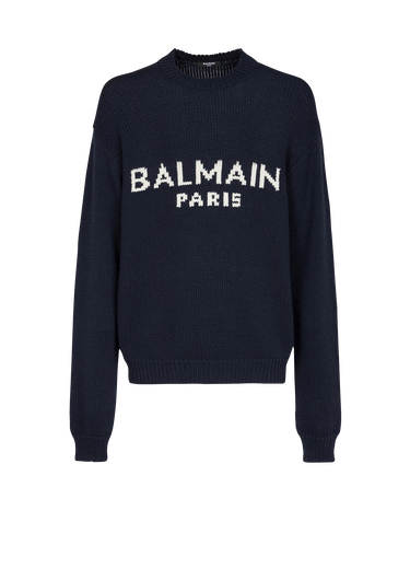 화이트 Balmain Paris 로고 디테일 울 스웨터