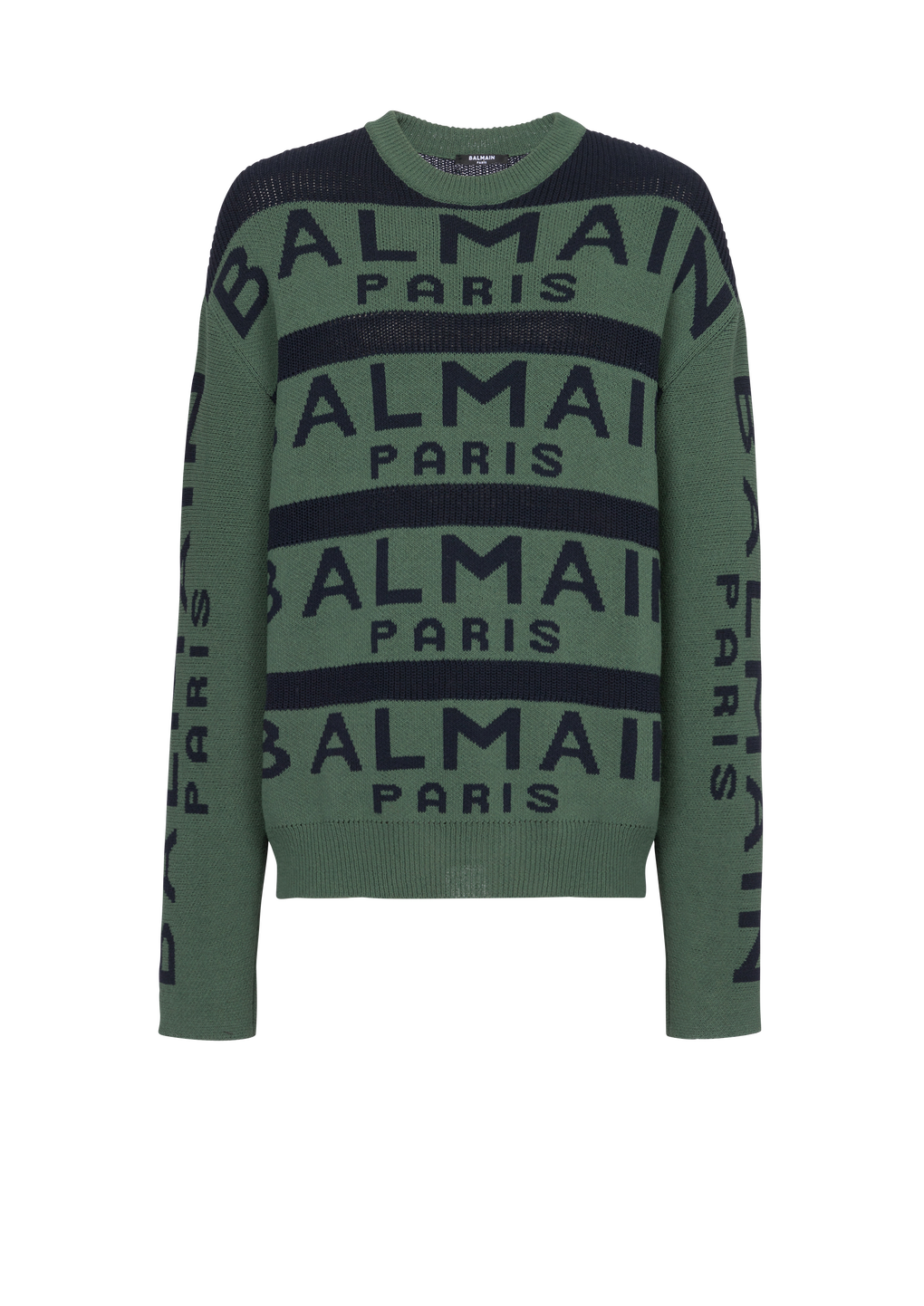 Balmain Paris 로고 자수 디테일 스웨터, 녹색, hi-res