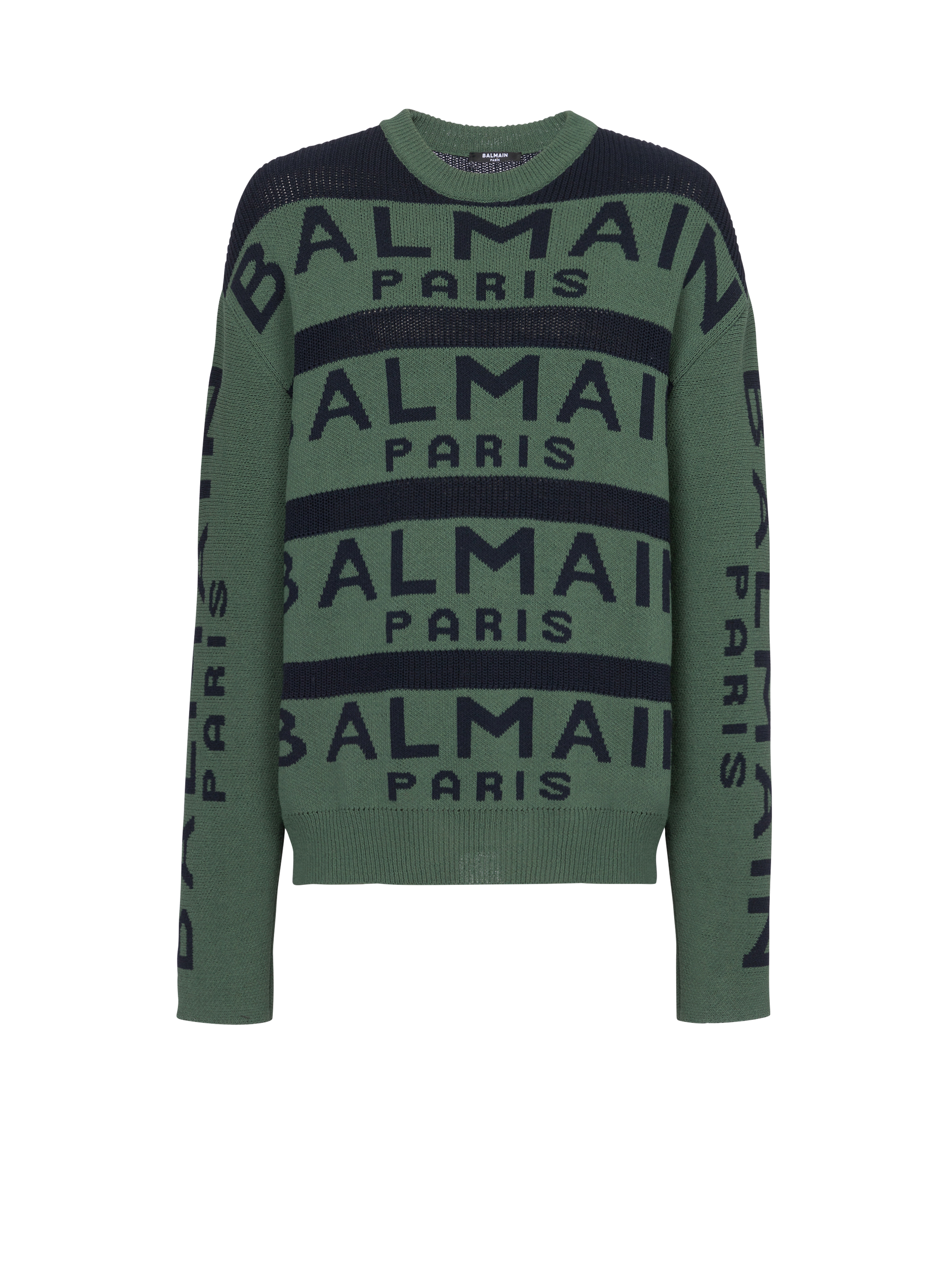 Balmain Paris 로고 자수 디테일 스웨터, 녹색