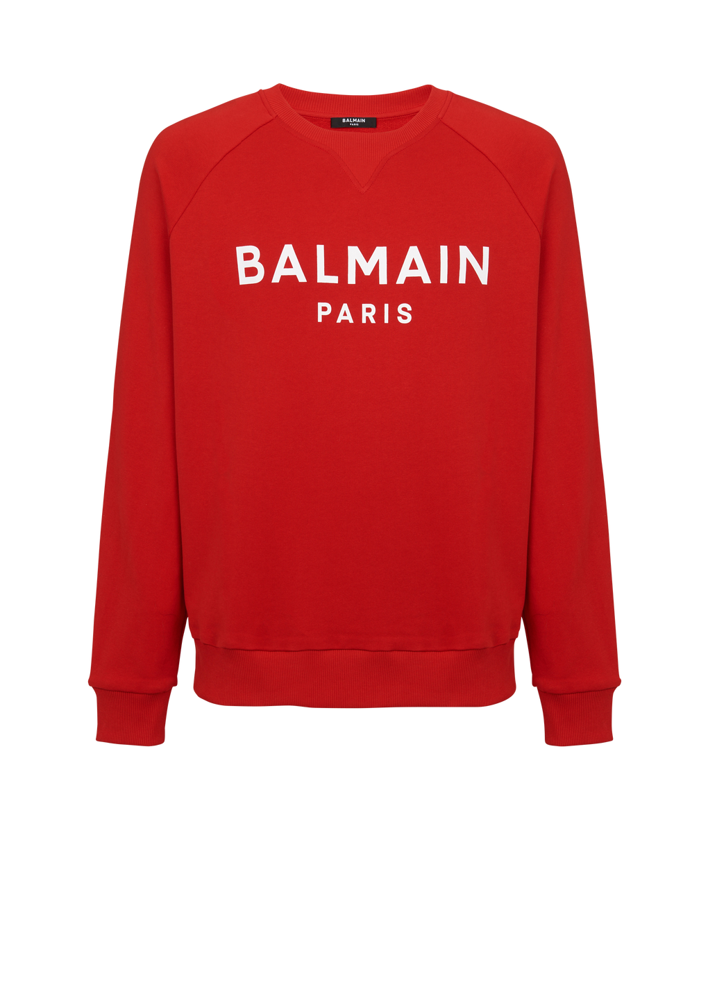 플로킹 가공 Balmain Paris 로고 디테일 코튼 스웻셔츠, 빨간색, hi-res