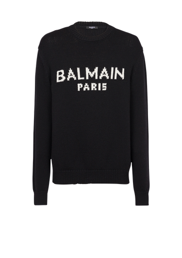 화이트 Balmain Paris 로고 디테일 메리노 울 스웨터