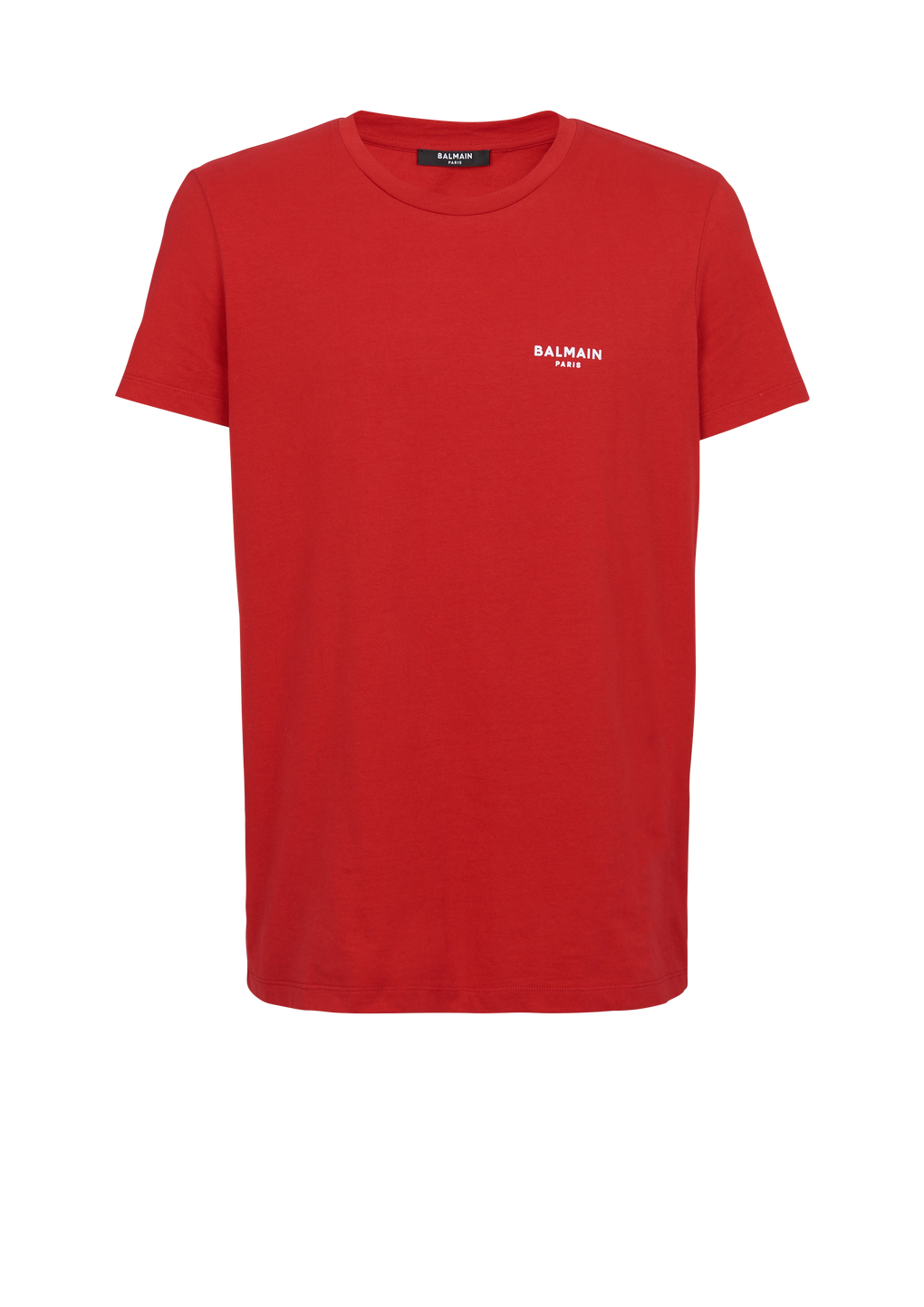 플로킹 가공 Balmain Paris 스몰 로고 디테일 코튼 티셔츠, 빨간색, hi-res