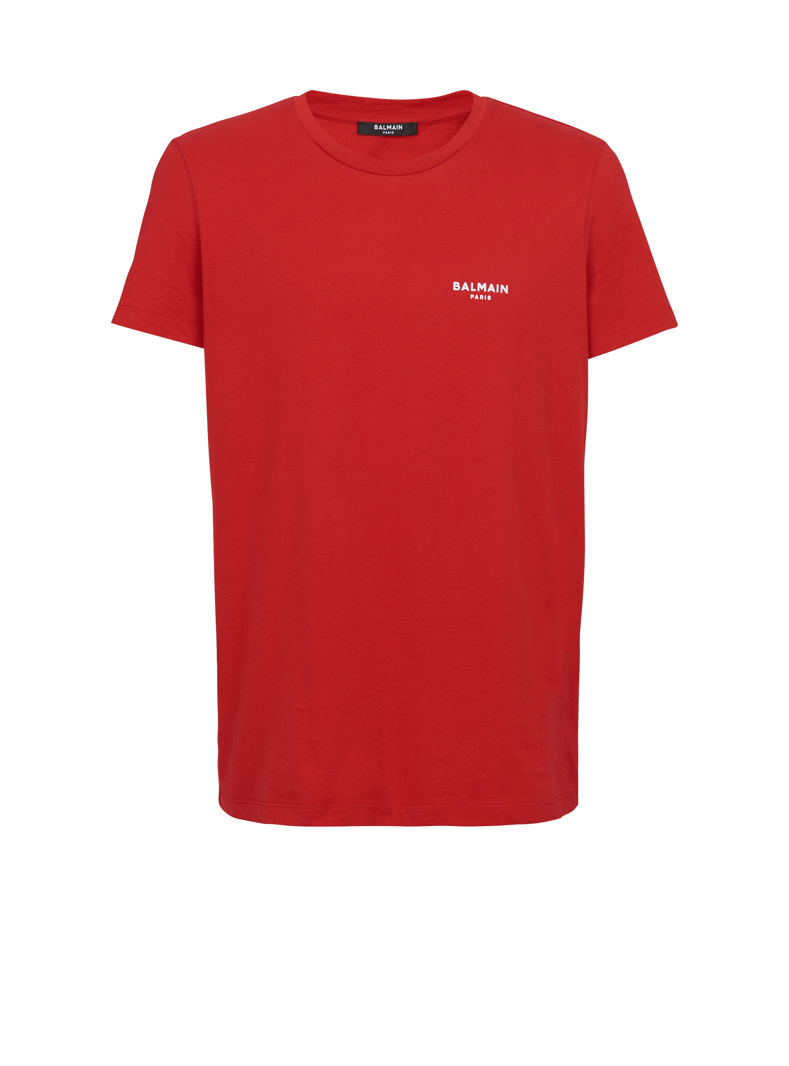 플로킹 가공 Balmain Paris 스몰 로고 디테일 코튼 티셔츠, 빨간색
