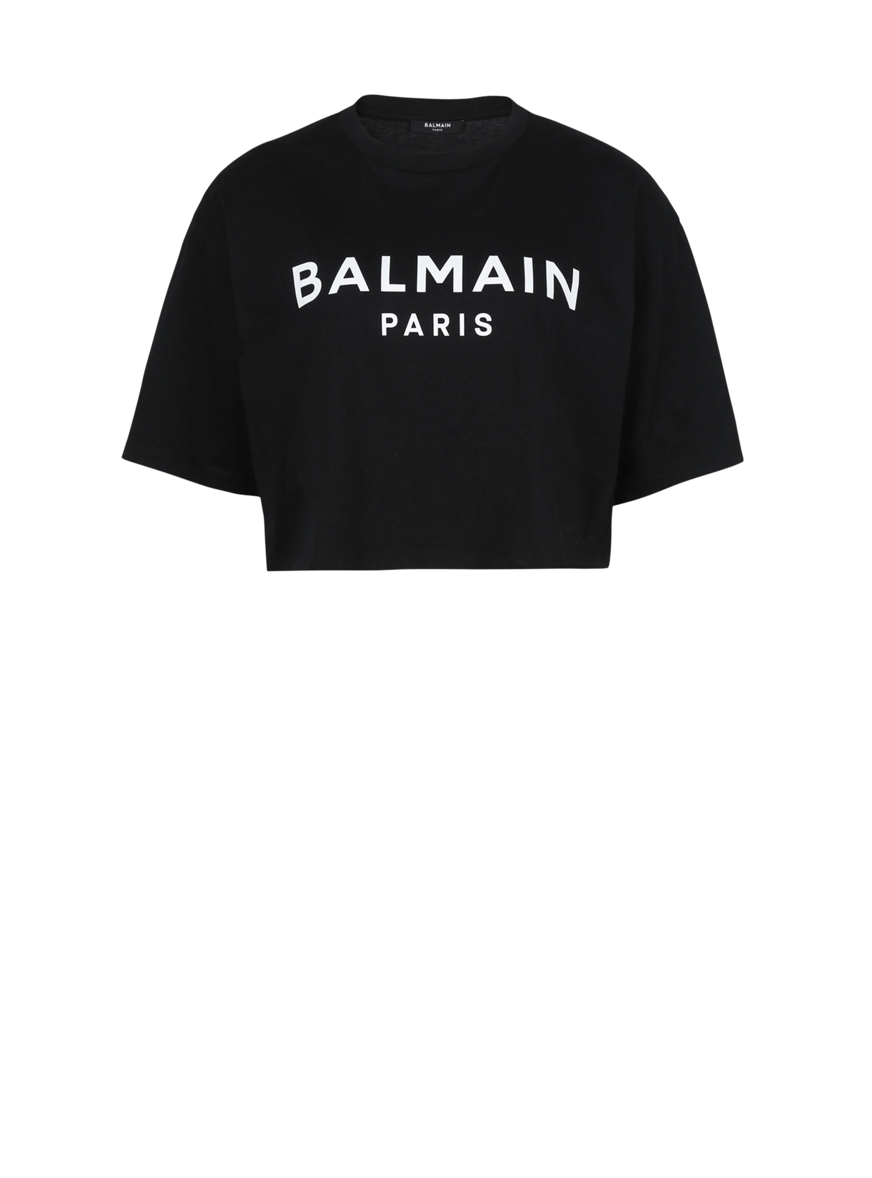 Balmain 로고 프린트 디테일 코튼 쇼트 티셔츠, 검정색