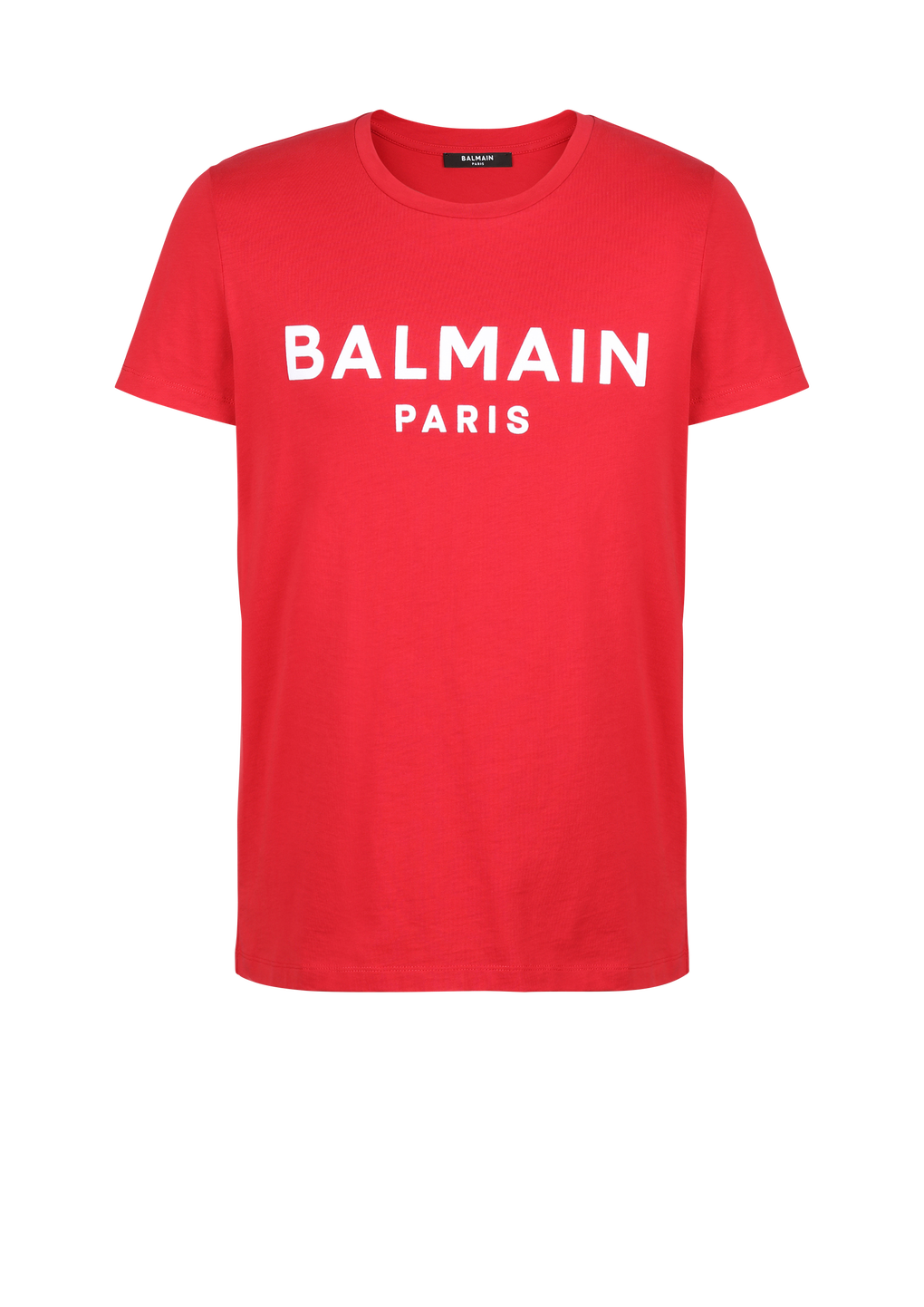 플로킹 가공 Balmain Paris 로고 디테일 코튼 티셔츠, 빨간색, hi-res
