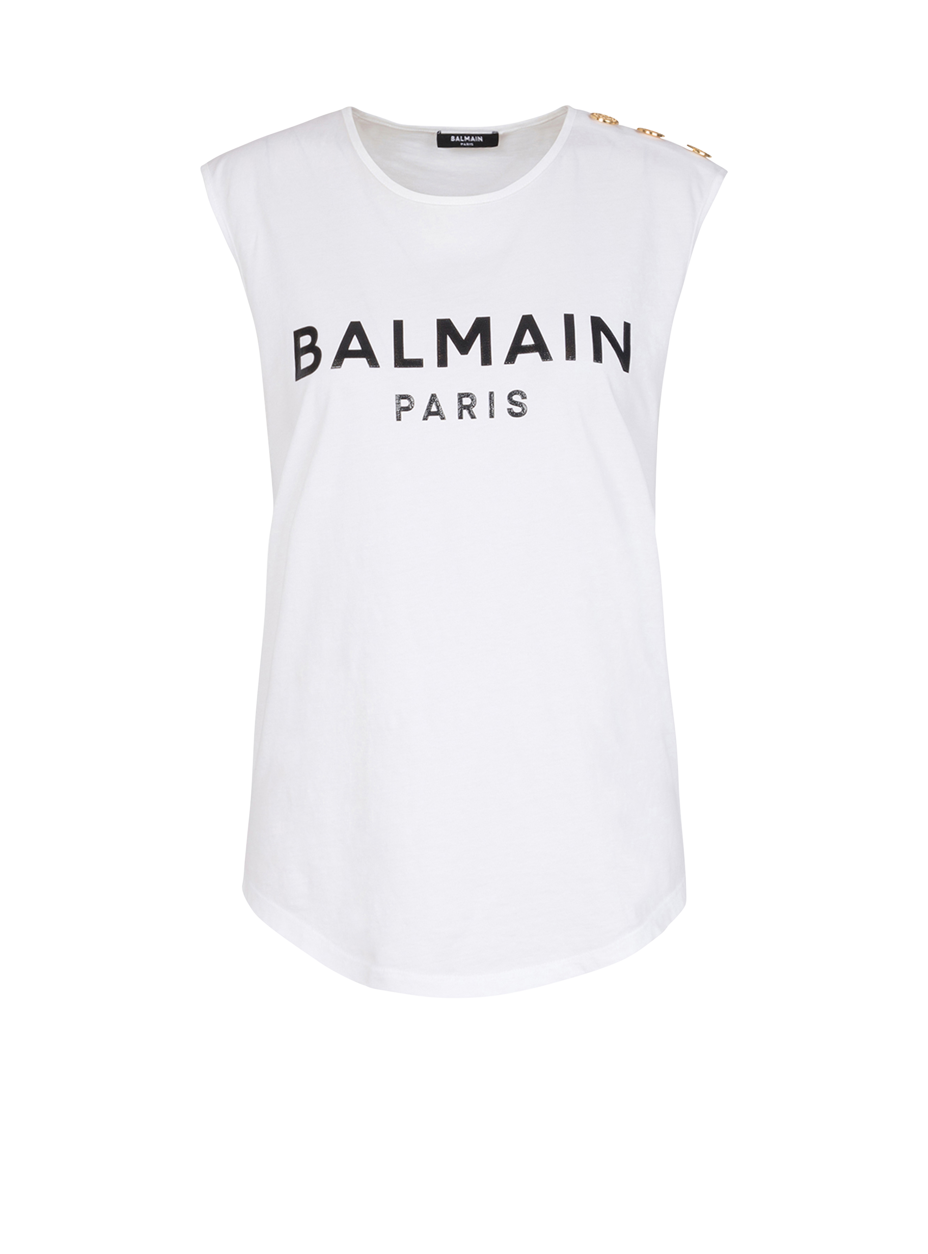 Balmain 로고 프린트 디테일 코튼 티셔츠, 흰색
