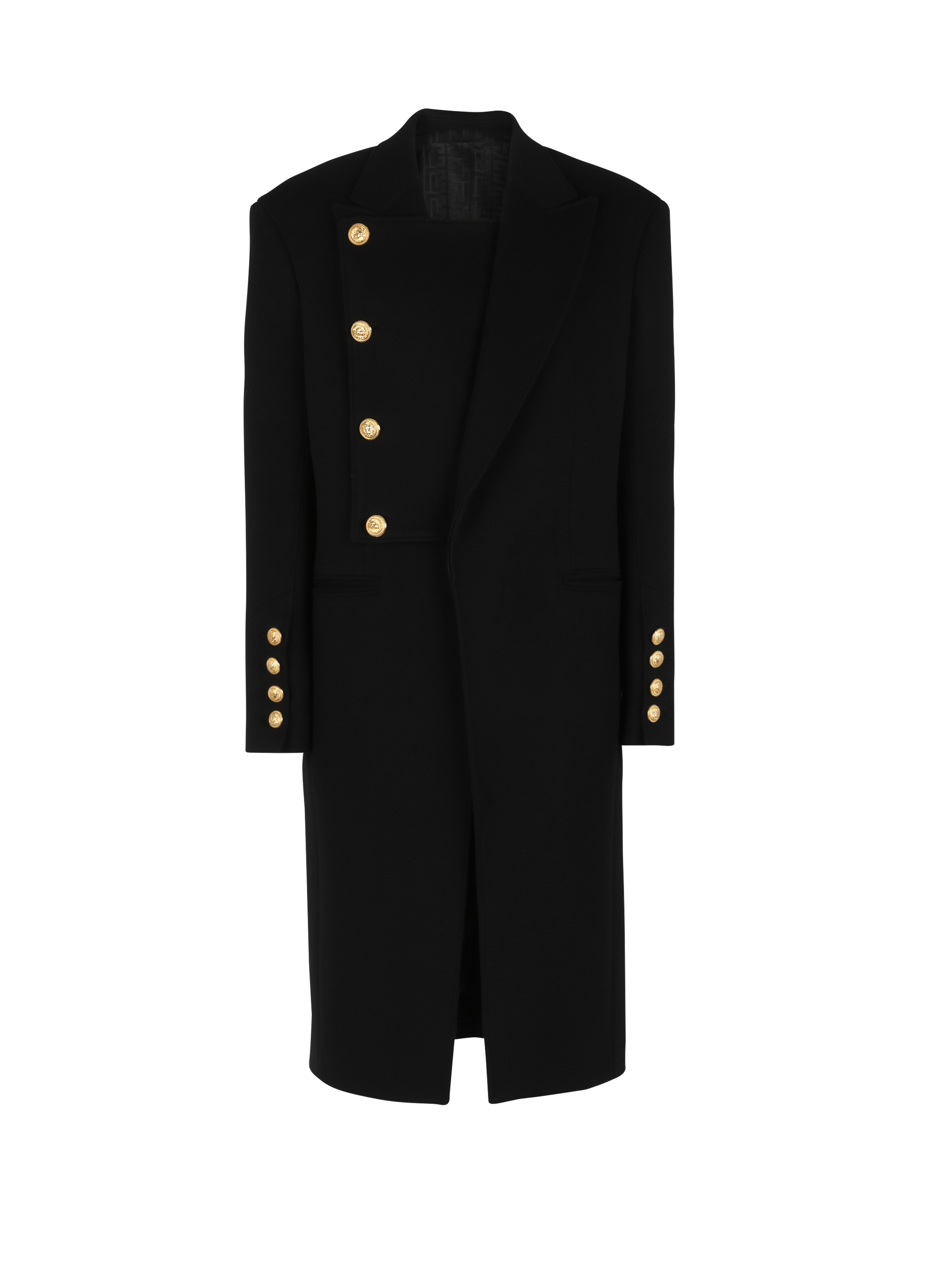 유니섹스 - 탈부착 가능한 인서트 재킷 디테일 포 버튼 울 코트, 검정색