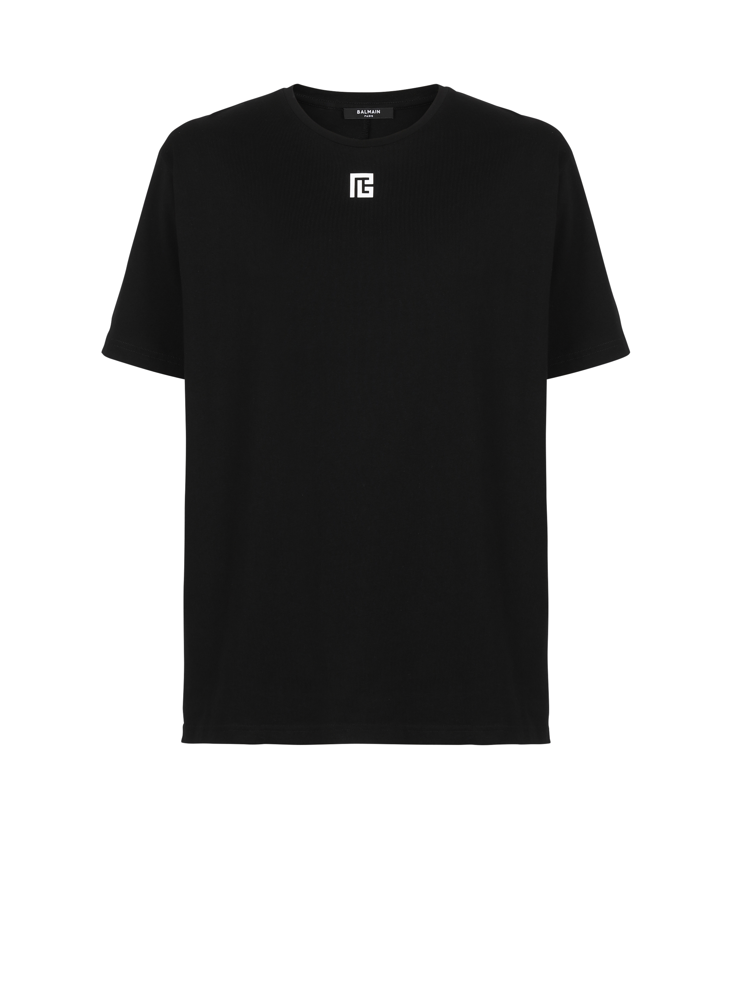 맥시 Balmain 로고 프린트 디테일 오버사이즈 코튼 티셔츠, 검정색