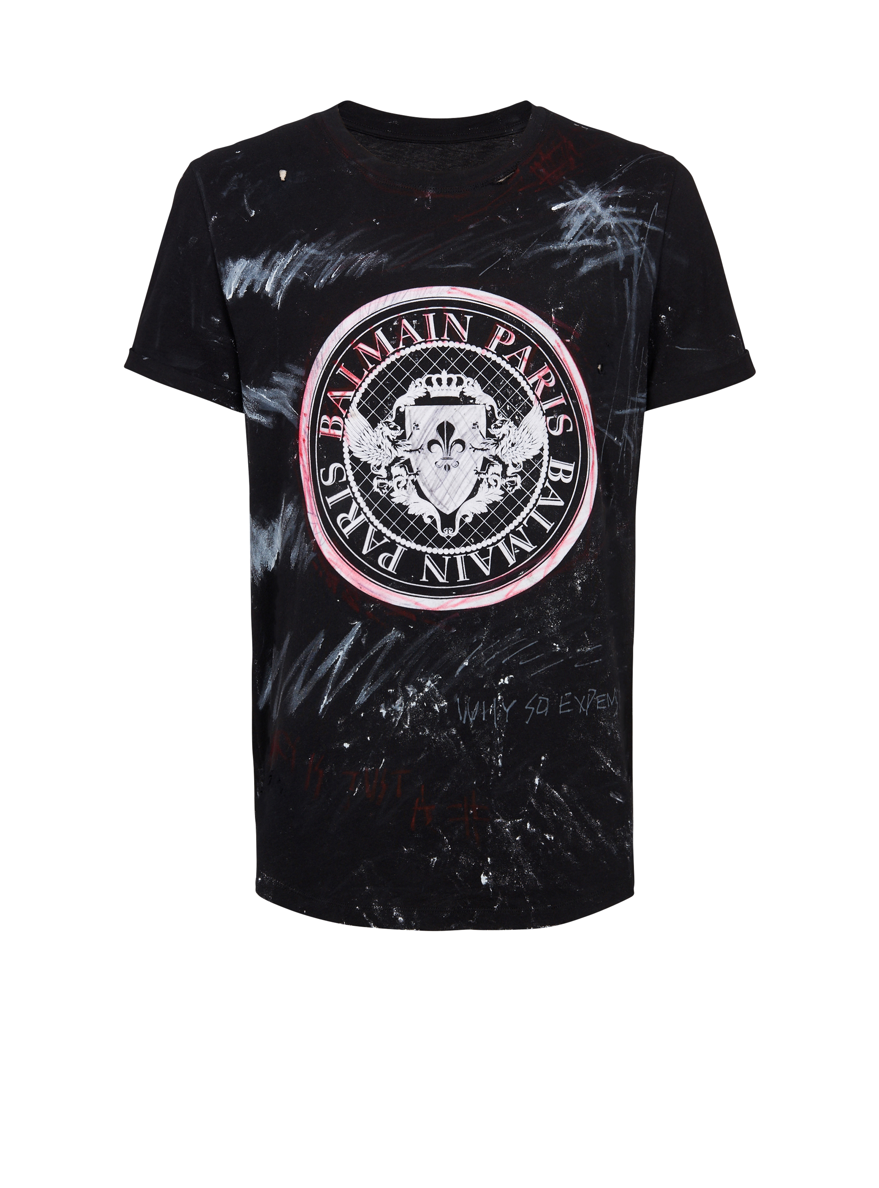 유니섹스 - Balmain 로고 프린트 그래피티 디테일 티셔츠, 검정색