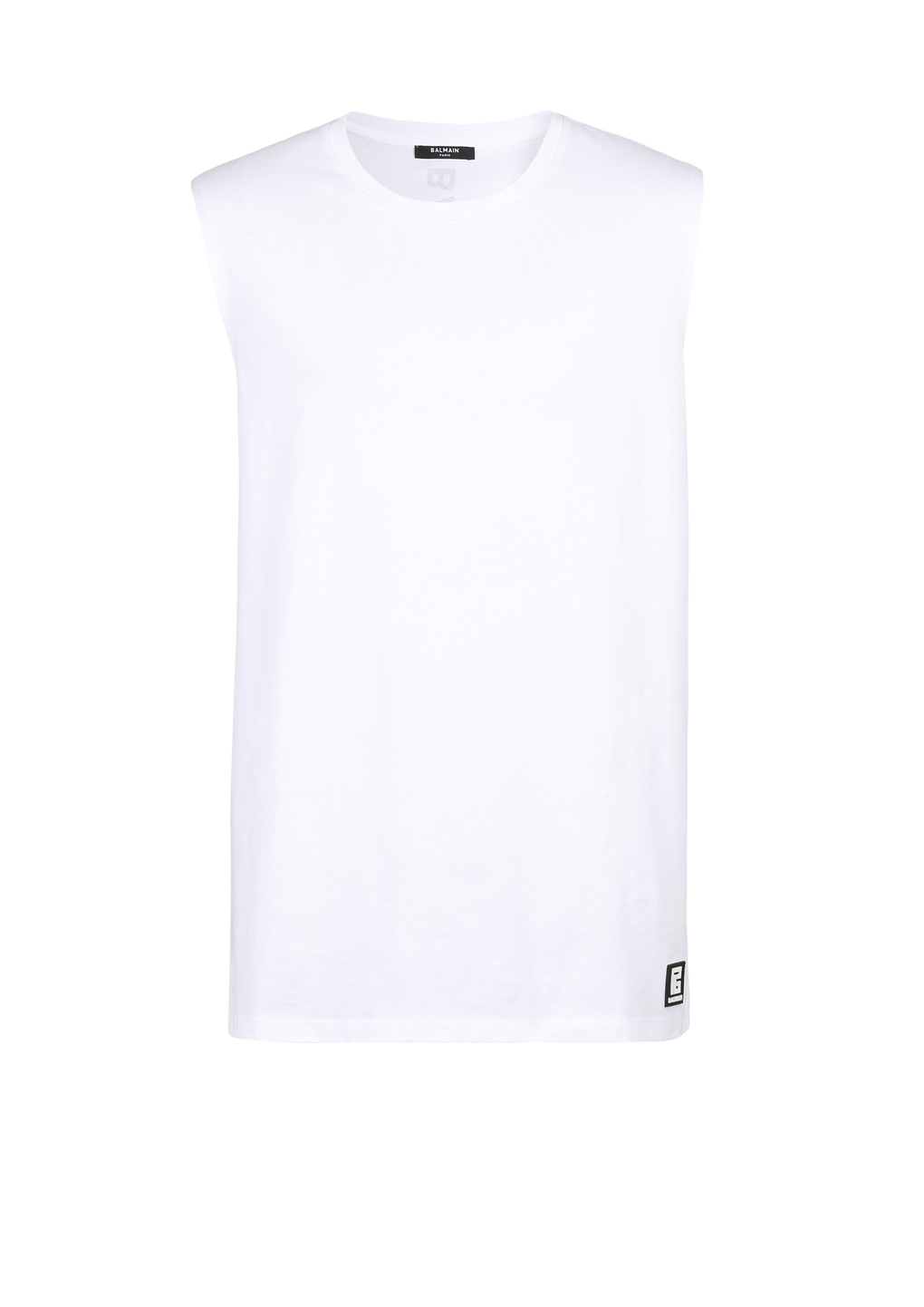 Balmain 로고 프린트 디테일 코튼 티셔츠, 흰색, hi-res