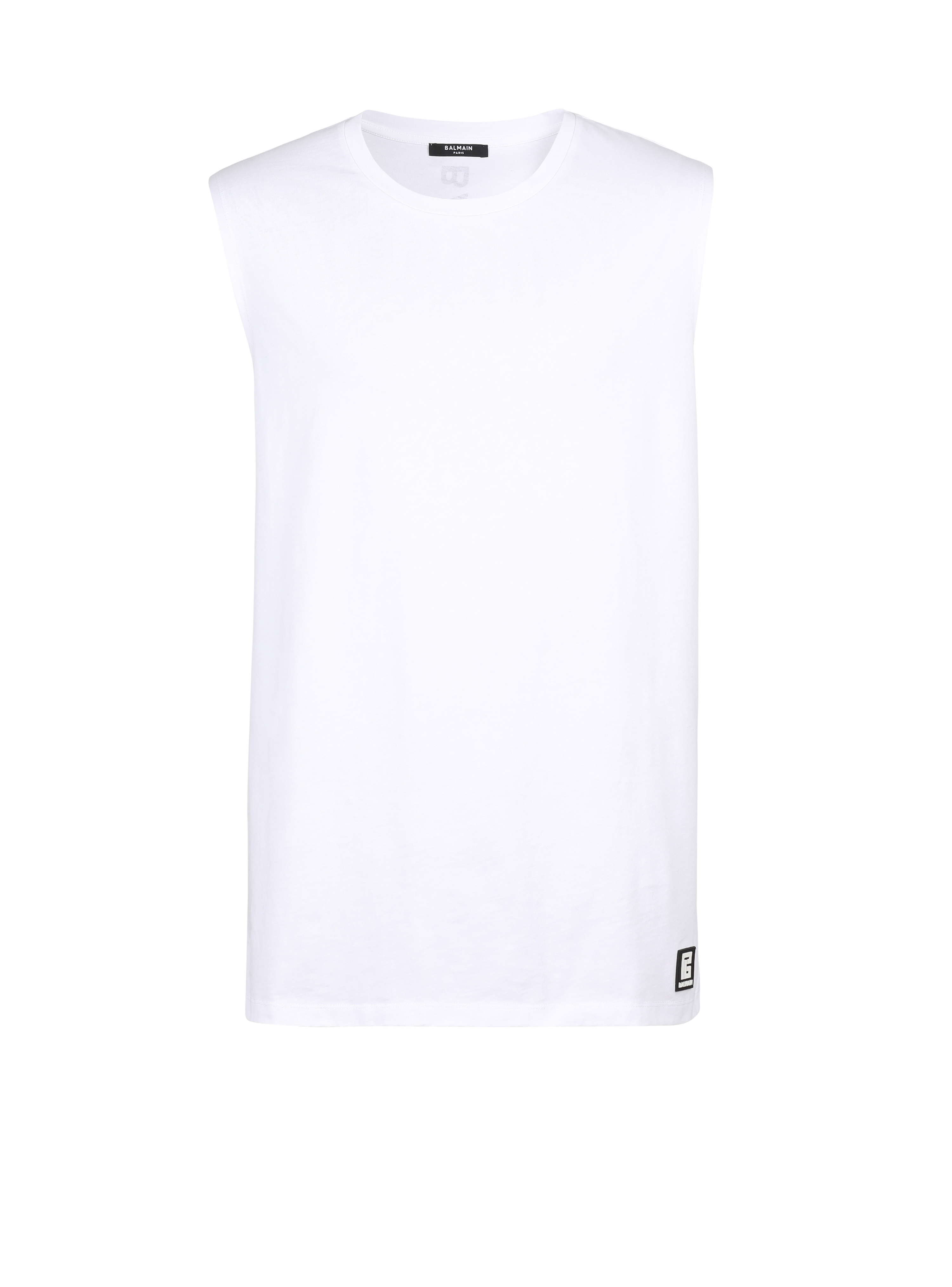 Balmain 로고 프린트 디테일 코튼 티셔츠, 흰색
