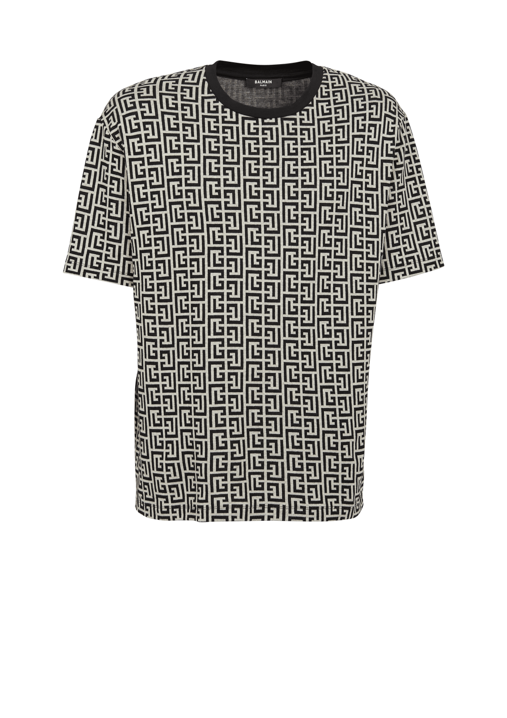 Balmain 모노그램 프린트 디테일 오버사이즈 코튼 티셔츠, 검정색, hi-res