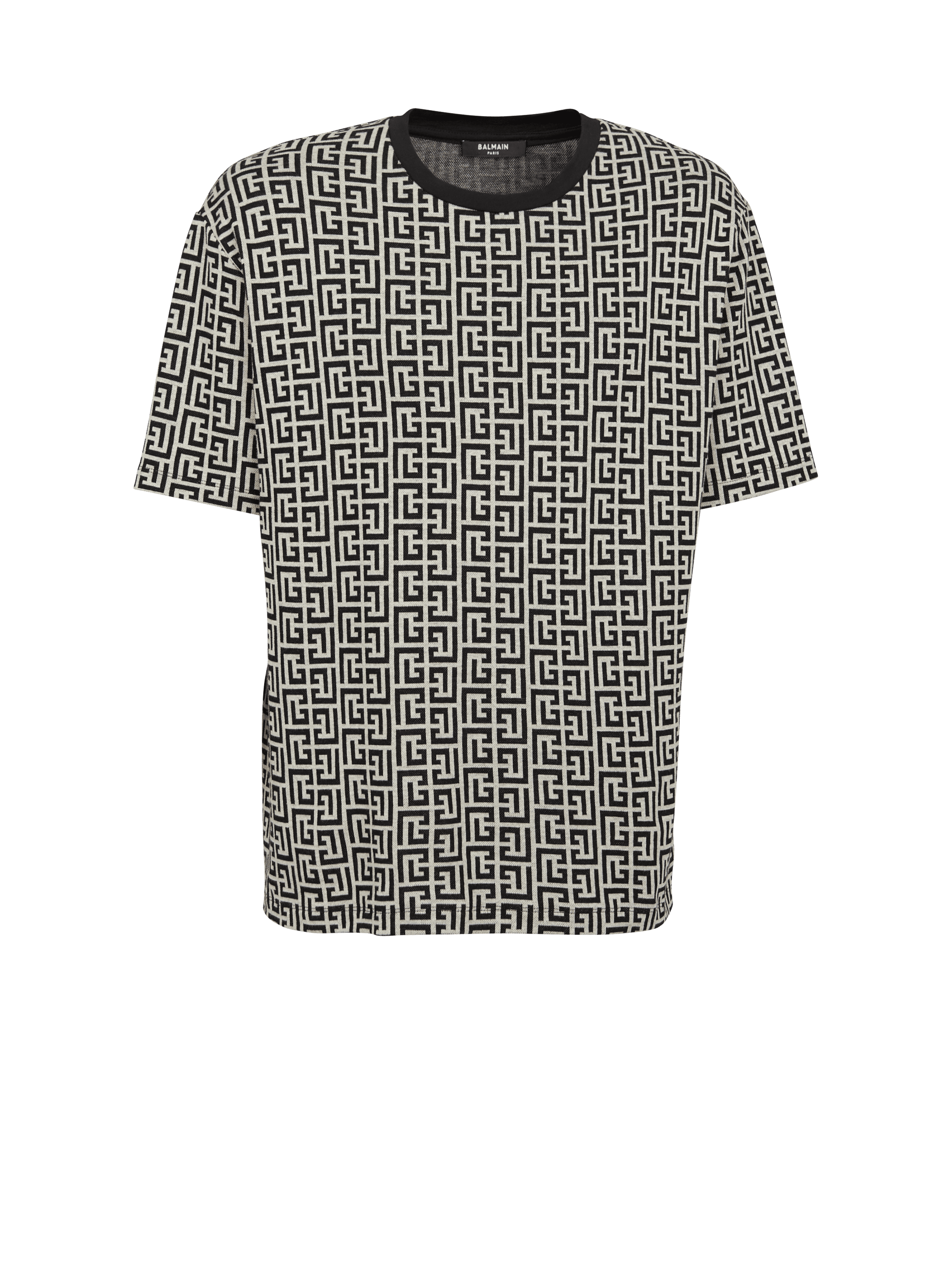 Balmain 모노그램 프린트 디테일 오버사이즈 코튼 티셔츠, 검정색
