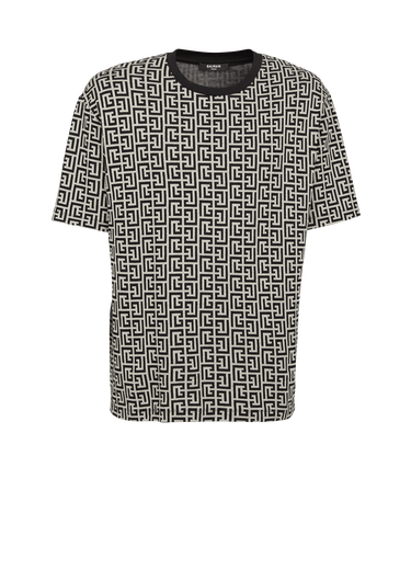 Balmain 모노그램 프린트 디테일 오버사이즈 코튼 티셔츠