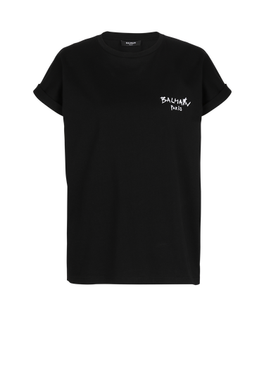 플로킹 가공 Balmain 그래피티 스몰 로고 디테일 코튼 티셔츠