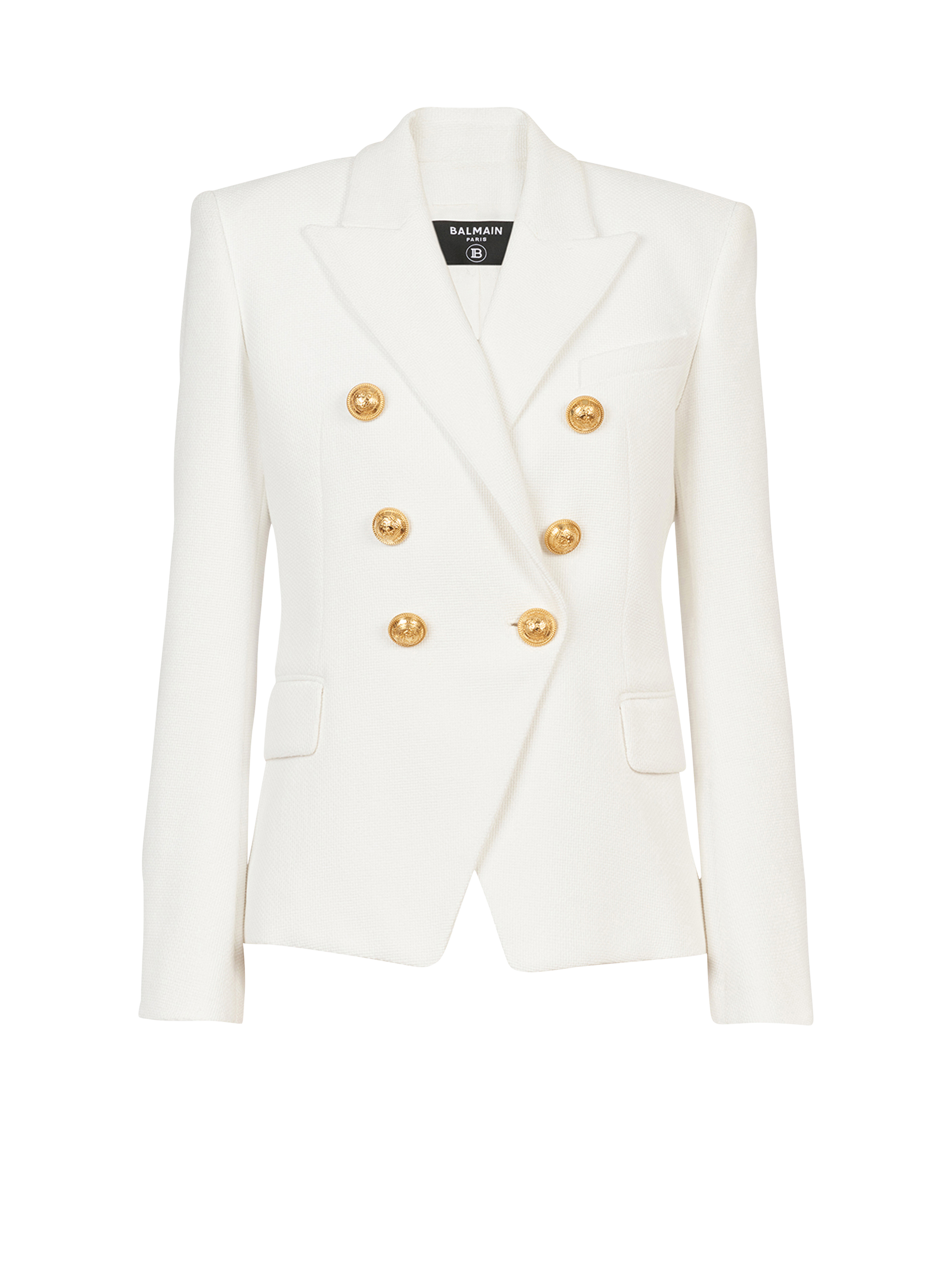 코튼 피케 더블 버튼 재킷, 흰색